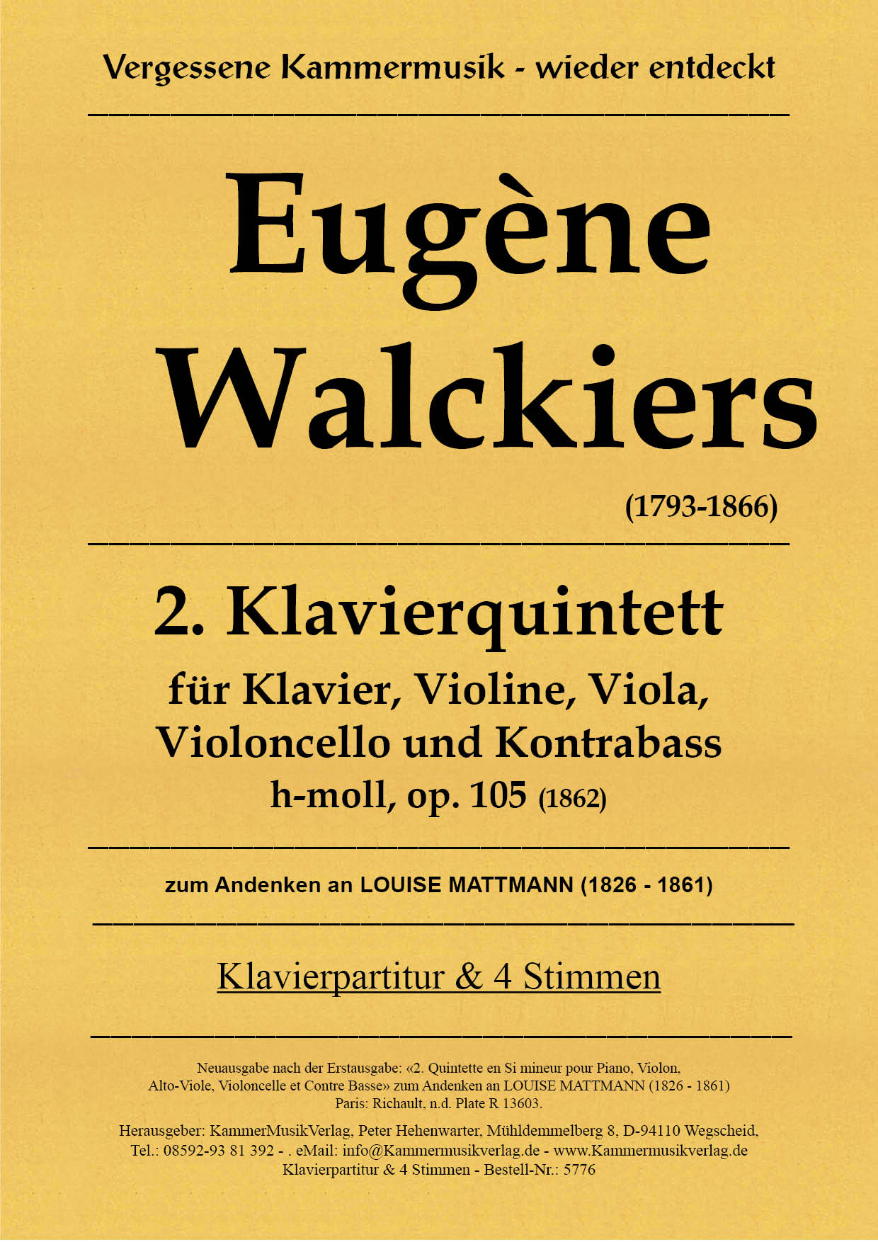F5776_Walckiers_op_105_Titelgrafik5a65a23aa94fc Walckiers, Eugéne – Klavierquintett Nr. 2, h-Moll, op. 105