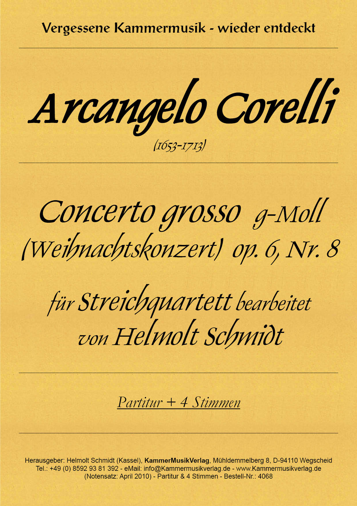 4068-Corelli_Titelgrafik58a1cc7566133 Corelli, Arcangelo - String Quartet, G minor, op.6, no.8