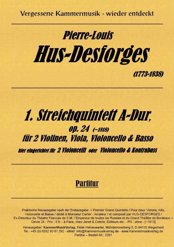 5201-Hus-Desforges_Titelgrafik Hus-Desforges, Pierre-Louis – Streichquintett Nr. 1, A-Dur, op. 24