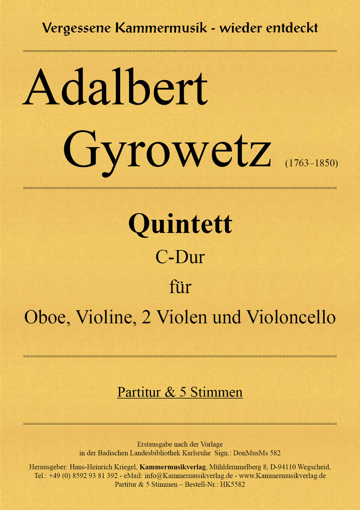 HK5582-Gyrowetz-Quint_C_Dur__Titelgrafik Gyrowetz (Jirovec) Adalbert - Quintet in C major