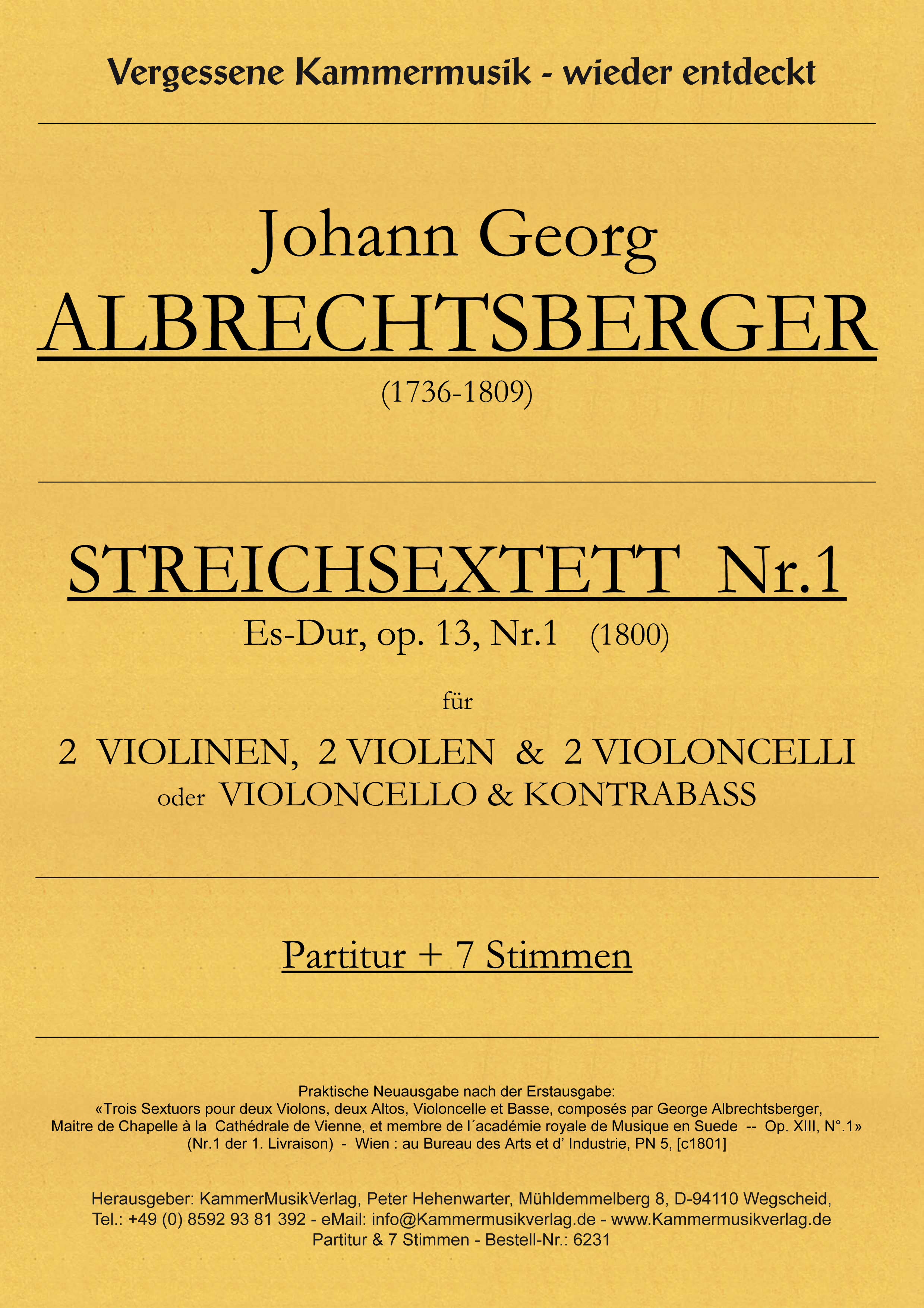 6231-Albrechtsberger_op_13_1__Titelgrafik Albrechtsberger, Johann Georg – Streichsextett Nr. 1, Es-Dur, op. 13-1