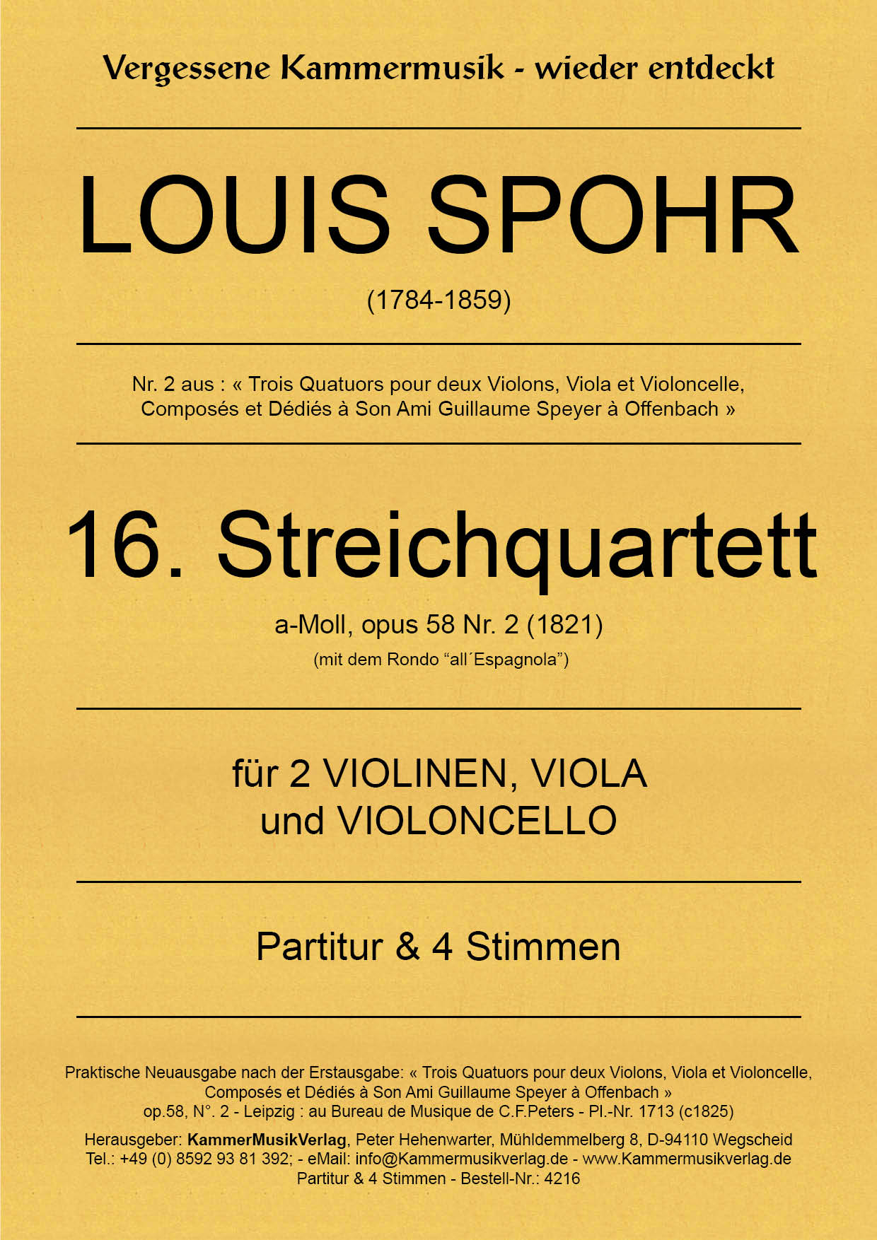 4216-Spohr__Titelgrafik Spohr, Louis - String Quartet No. 16, A minor, op. 58-2