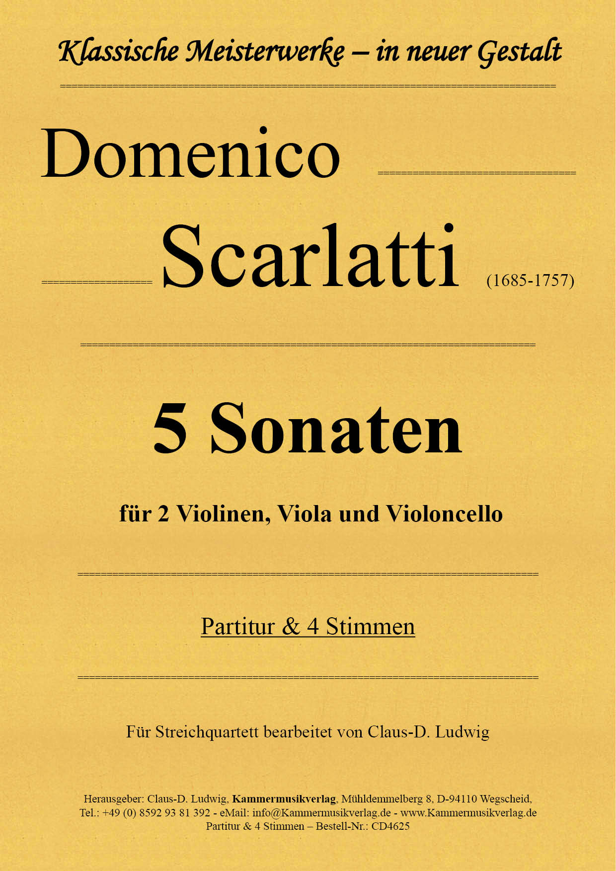 CD4625-Scarlatti-Sonaten__Titelgrafik Scarlatti, Domenico - 5 sonatas for string quartet