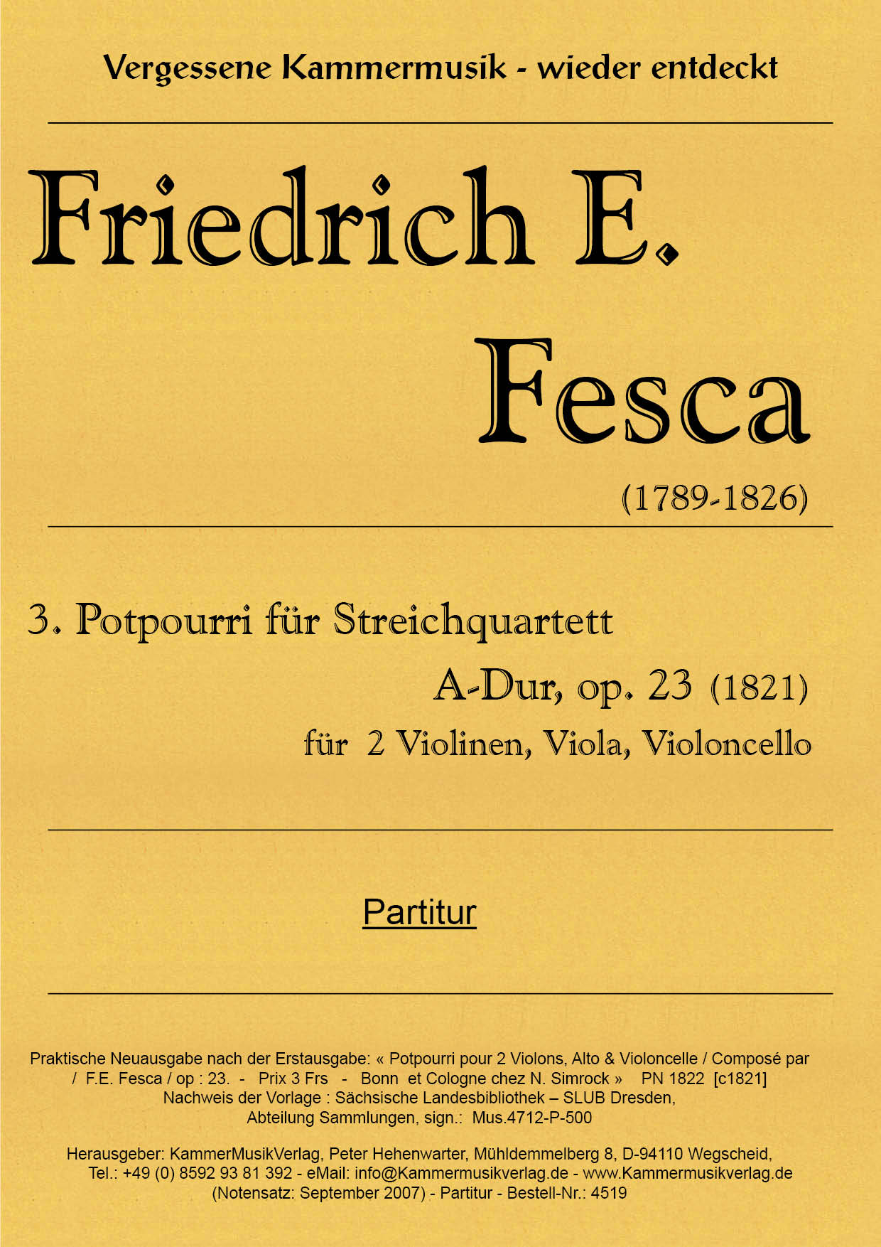 4519_Fesca_op_23_TitelgrafikpwKRS13fELwUH Fesca, Friedrich Ernst - Potpourri for String Quartet No. 3, A major, op.23