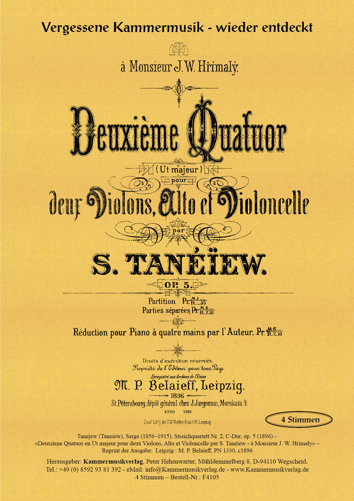 F4105-Tanejew-Serge_op_5__Titelgrafik Tanejew  (Taneiew), Serge – Streichquartett Nr. 2, C-Dur, op. 5