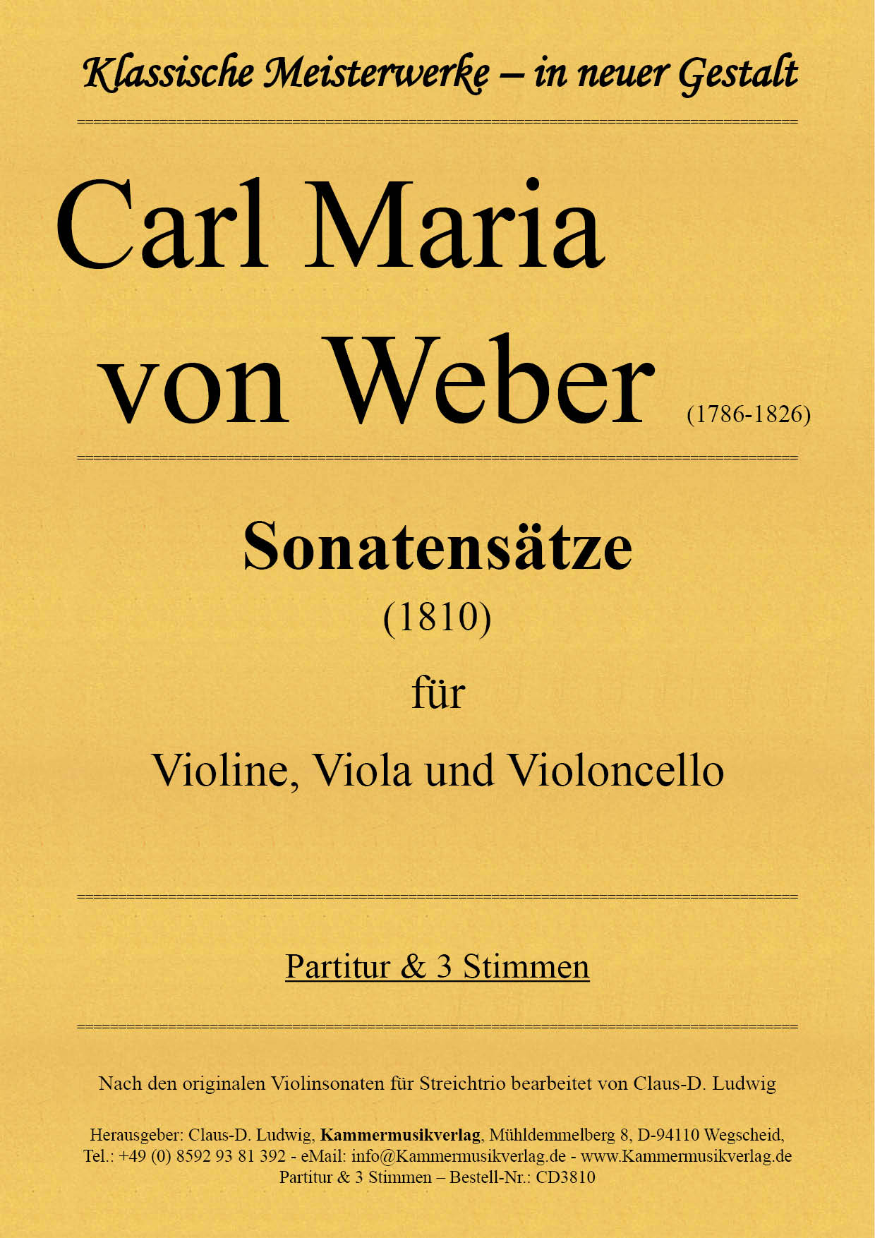 CD3810-Weber-Sonaten__Titelgrafik von Weber, Carl Maria – Sonatensätze für Violine, Viola und Violoncello