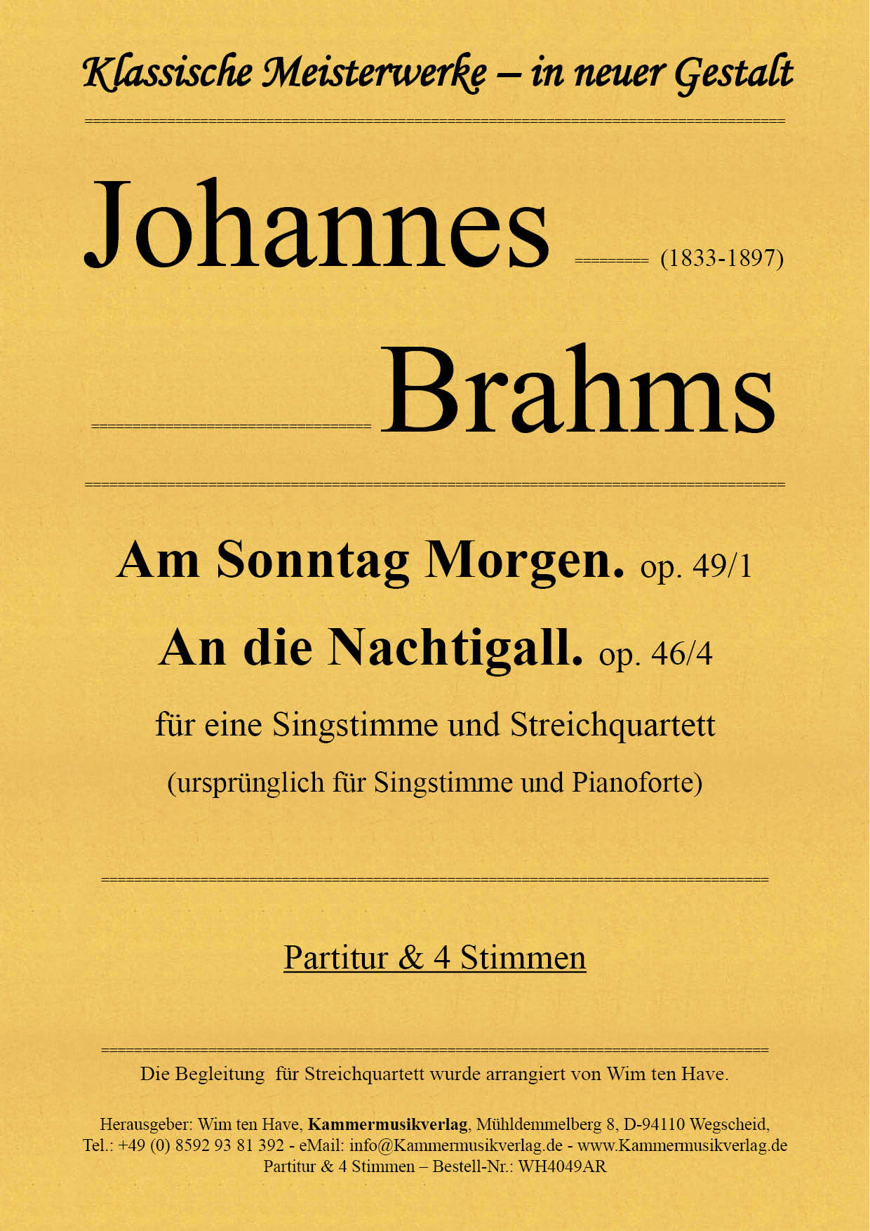 WH4049AR_Brahms_2_Lieder__Titelgrafik5JPSgGu2FaopN Brahms, Johannes – Am Sonntag Morgen, op. 49/1 – An die Nachtigall. op. 46/4