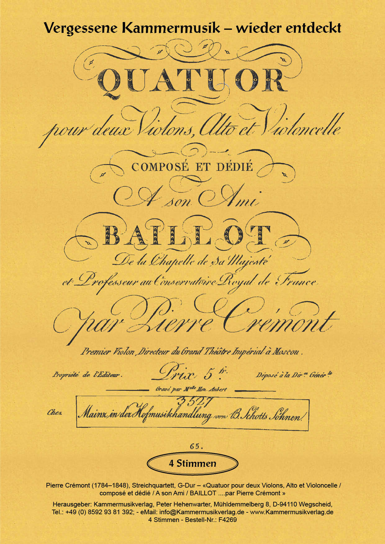 F-4269-Cremont_Titelgrafik Crémon, Pierre - string quartet, G major