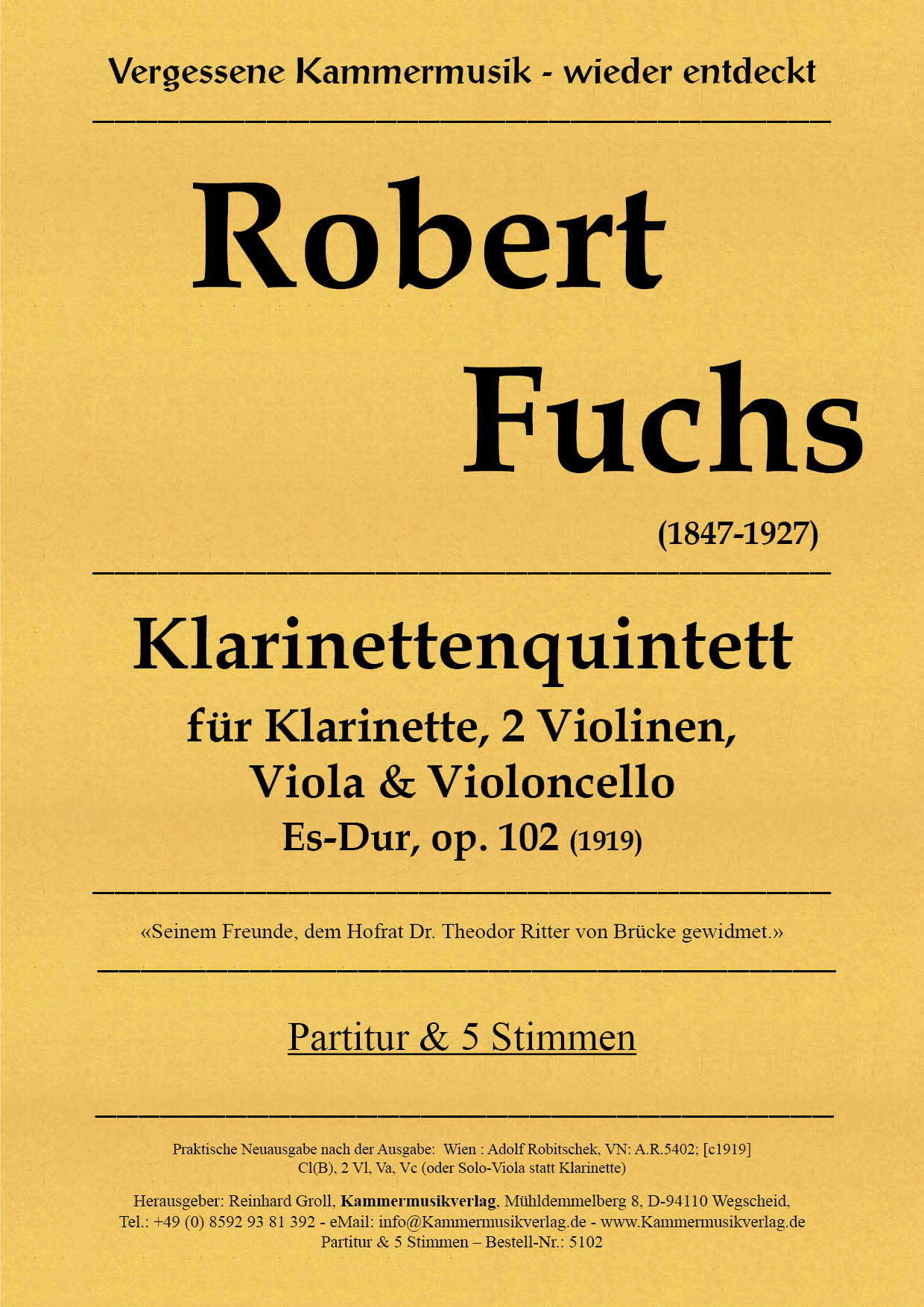 5102-Fuchs-R_op_102__Titelgrafik Fuchs, Robert – Klarinettenquintett, Es-Dur, op. 102