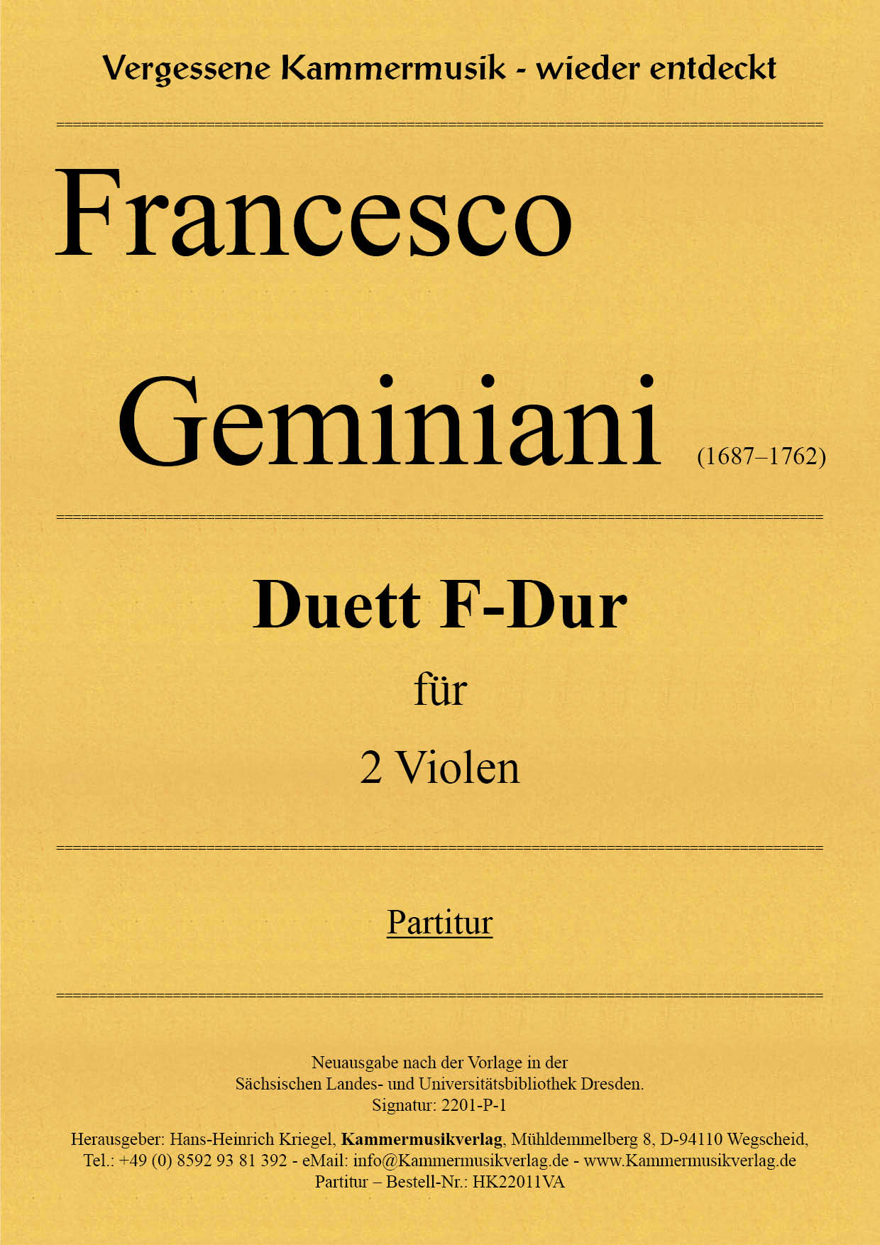 HK22011VA-Geminiani-Duett_F-Dur_VA__Titelgrafik Geminiani Francesco – Duett F-Dur für 2 Violen
