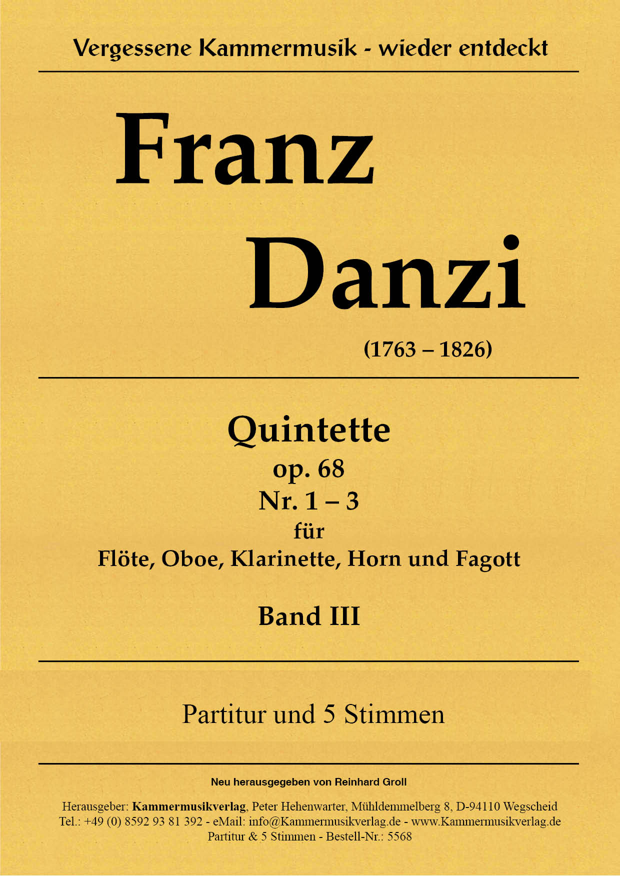 5568-Danzi_III__Titelgrafik Danzi, Franz – 3 Bläserquintette Nr. 7-9, in A, F, d, op. 68, Nr. 1-3