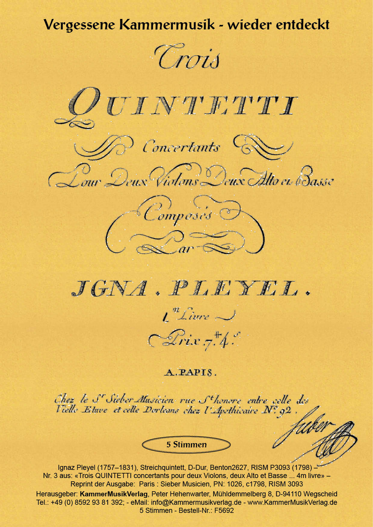 F5692-Pleyel_Titelgrafik Pleyel, Ignaz – Streichquintett, D-Dur, Benton2627