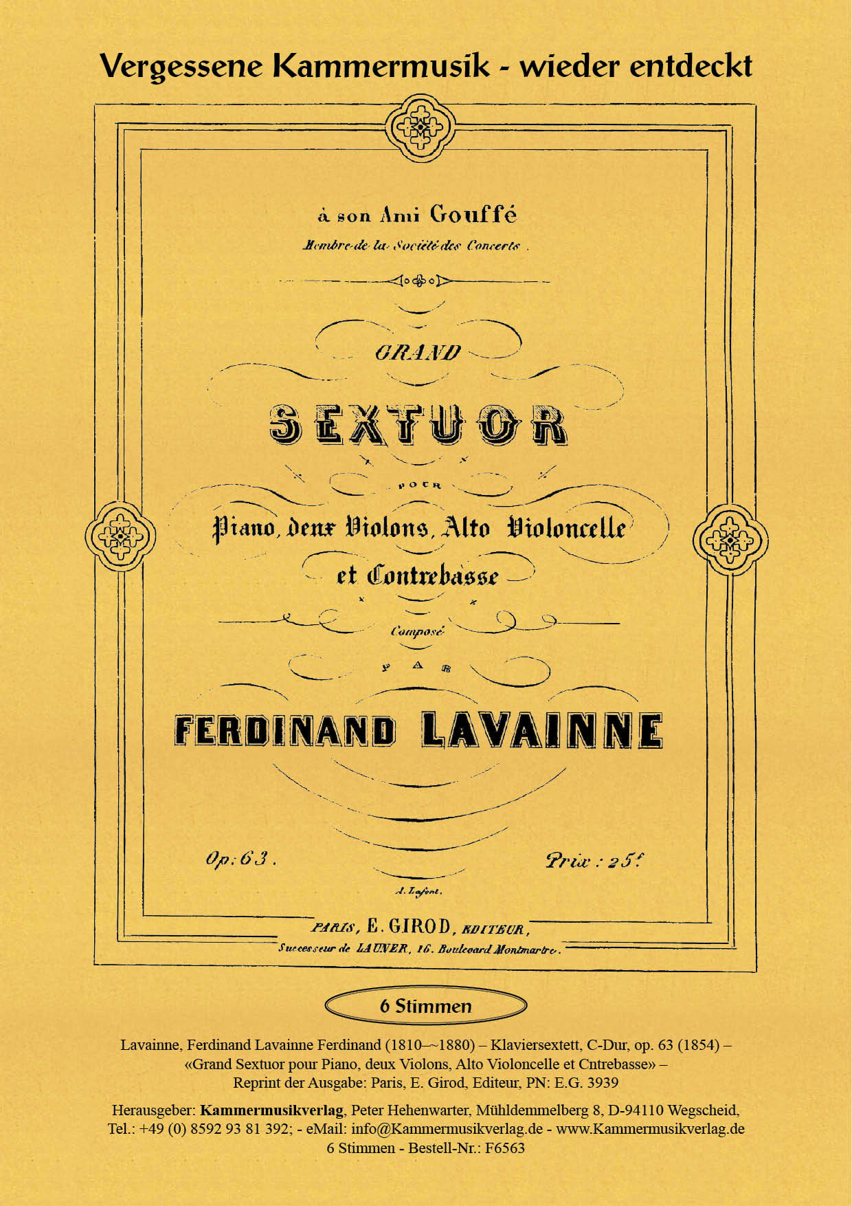 F6563-Lavainne_op_63__Titelgrafik Lavainne, Ferdinand – Klaviersextett, C-Dur, op. 63