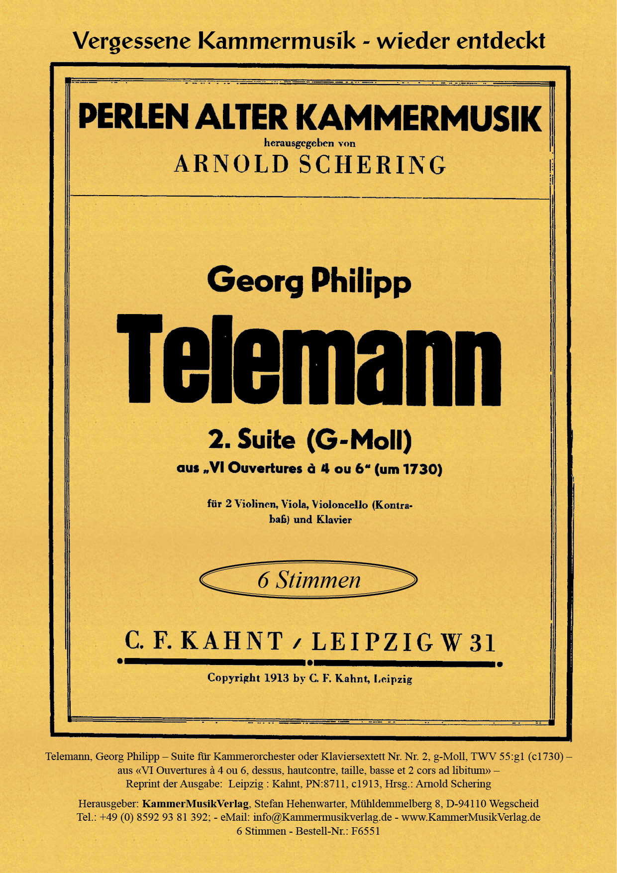 Telemann, Georg Philipp – Suite für Kammerorchester oder Klaviersextett Nr. 2, g-Moll, TWV 55:g1