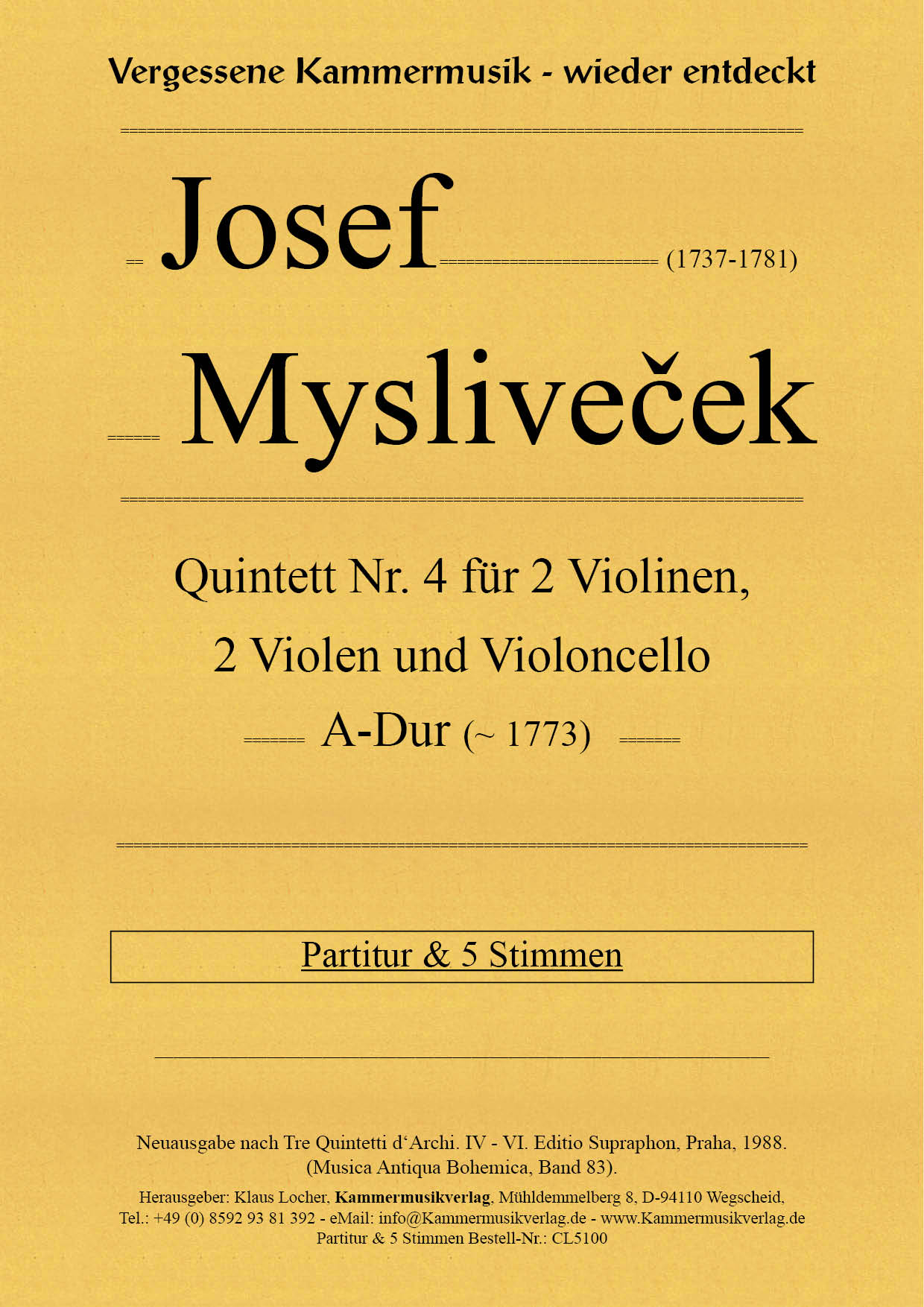 CL5100-Mysli_Quit_4_Titelgrafik Mysliveček, Josef - String quintet No. 4, A Major