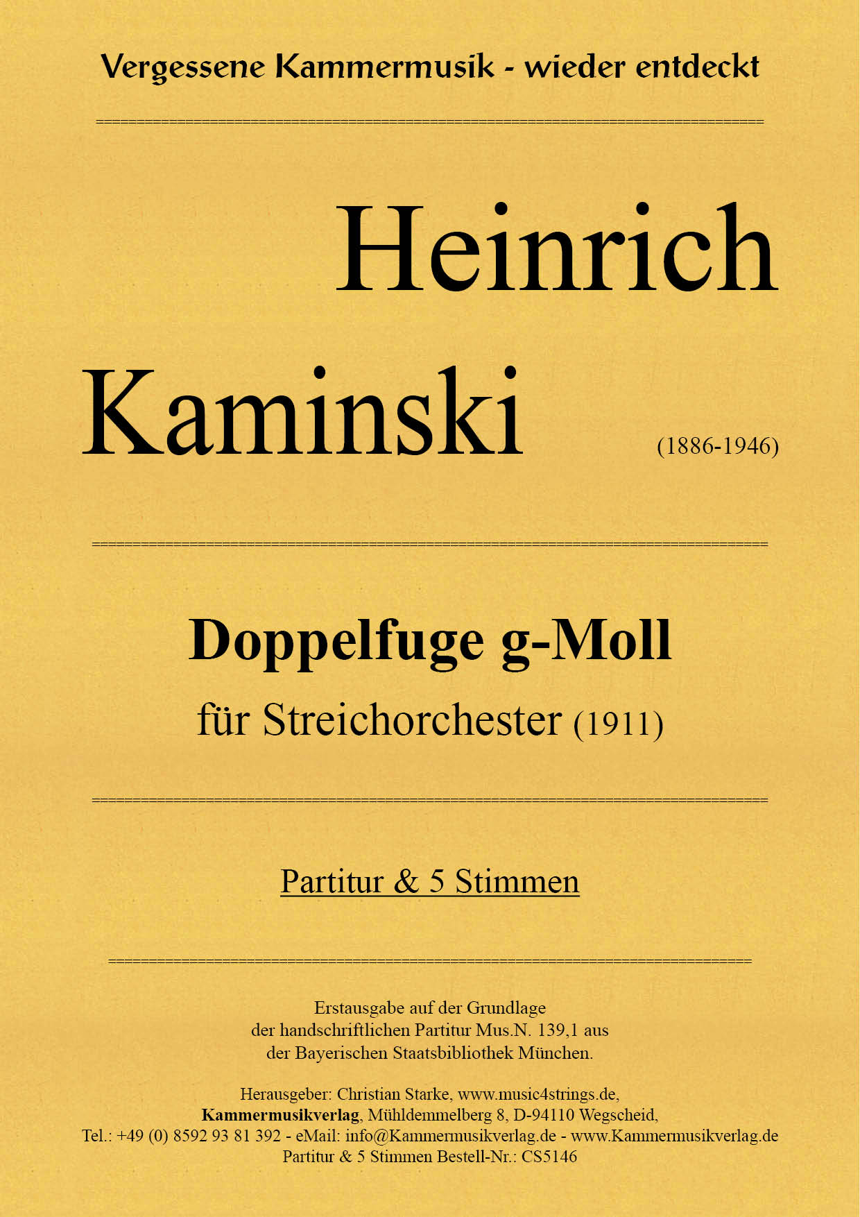 CS5146-Kaminski__Titelgrafik Kaminski, Heinrich – Doppelfuge g-Moll