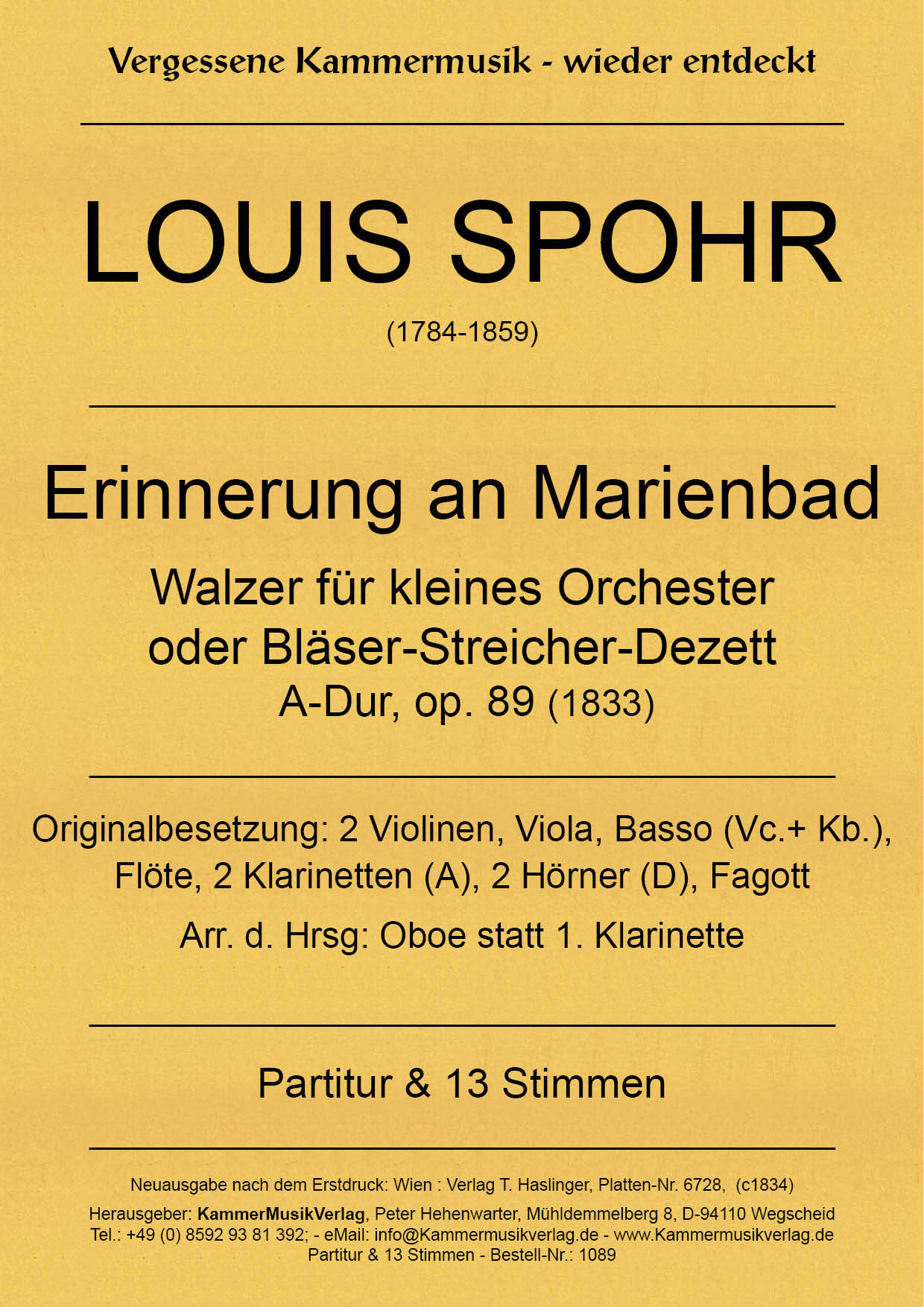 1089-Spohr_Titelgrapfik59686696f0db2 Spohr, Louis - Small Orchestra «Memory of Marienbad», A major, op. 89