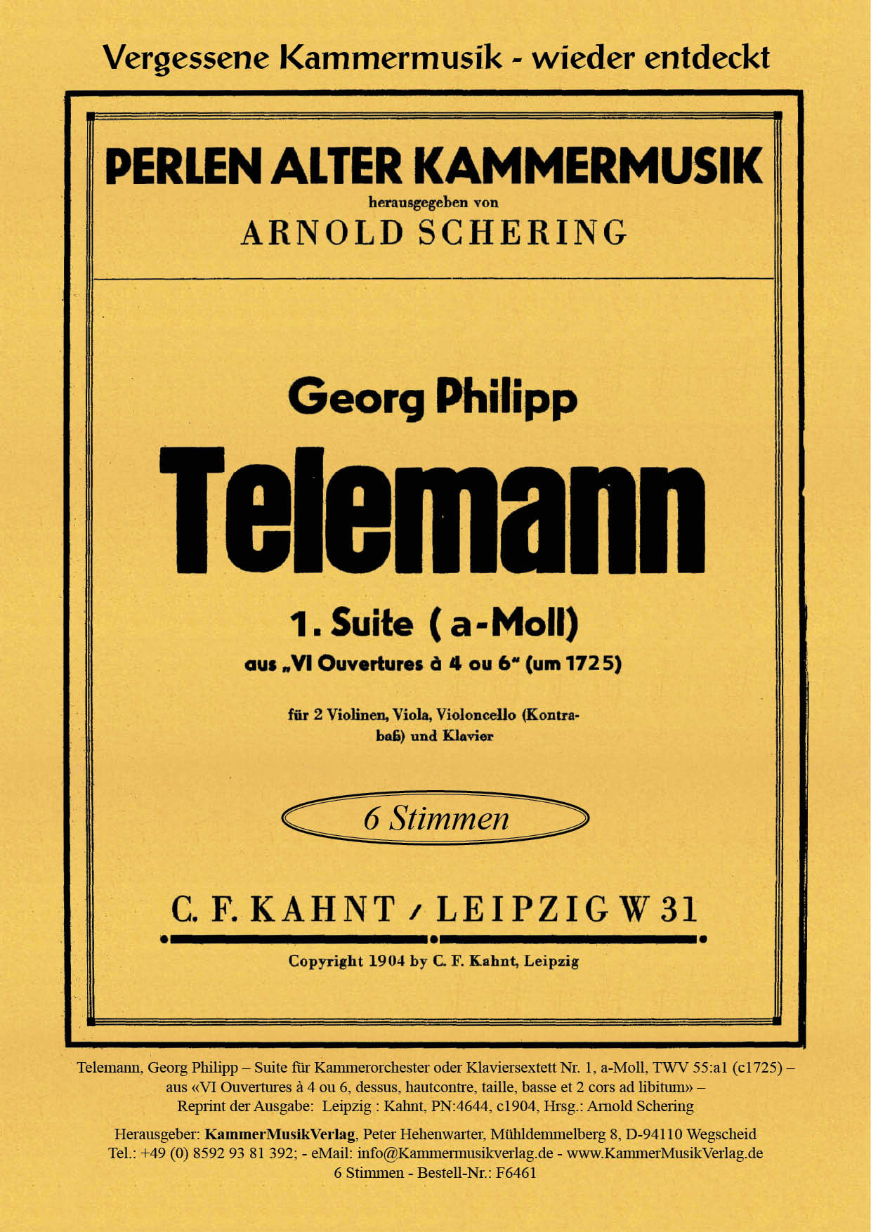 F6551-Telemann_Suite_1_Titelgrafik Telemann, Georg Philipp – Suite für Kammerorchester oder Klaviersextett Nr. 1, a-Moll