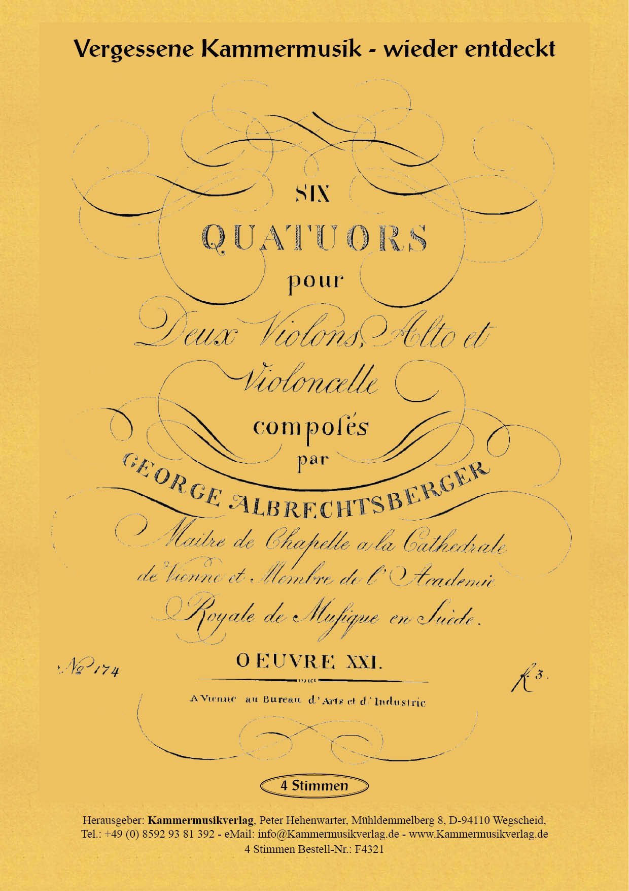 F4321-Albrechtsberger_Titelgrafik Albrechtsberger, Johann Georg – Sechs Streichquartette, op. 21, Nr. 1-6