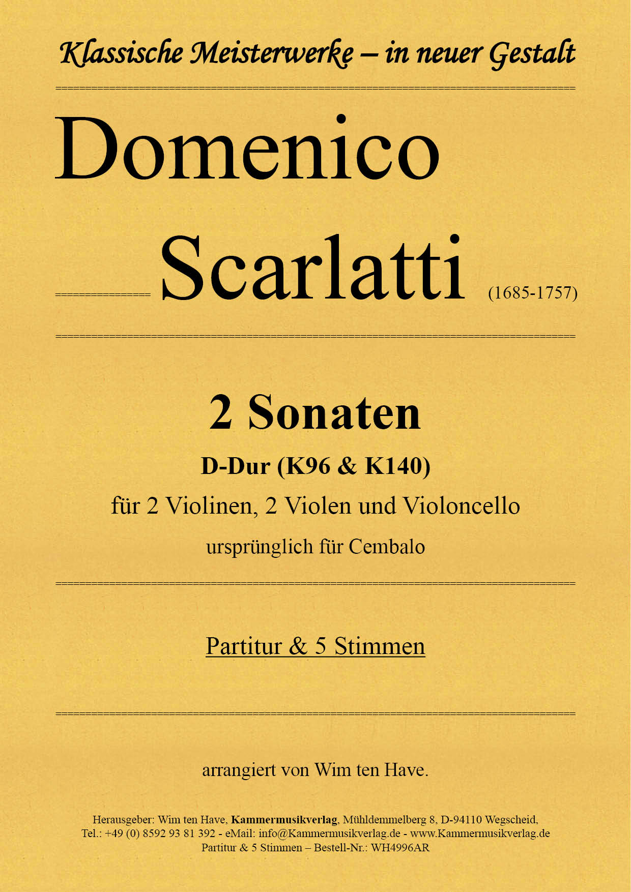 WH4996AR_Scarlatti_Sonate__TitelgrafikjOiHqryG5FSQh Scarlatti, Domenico - 2 Sonatas in D major for String Quintet
