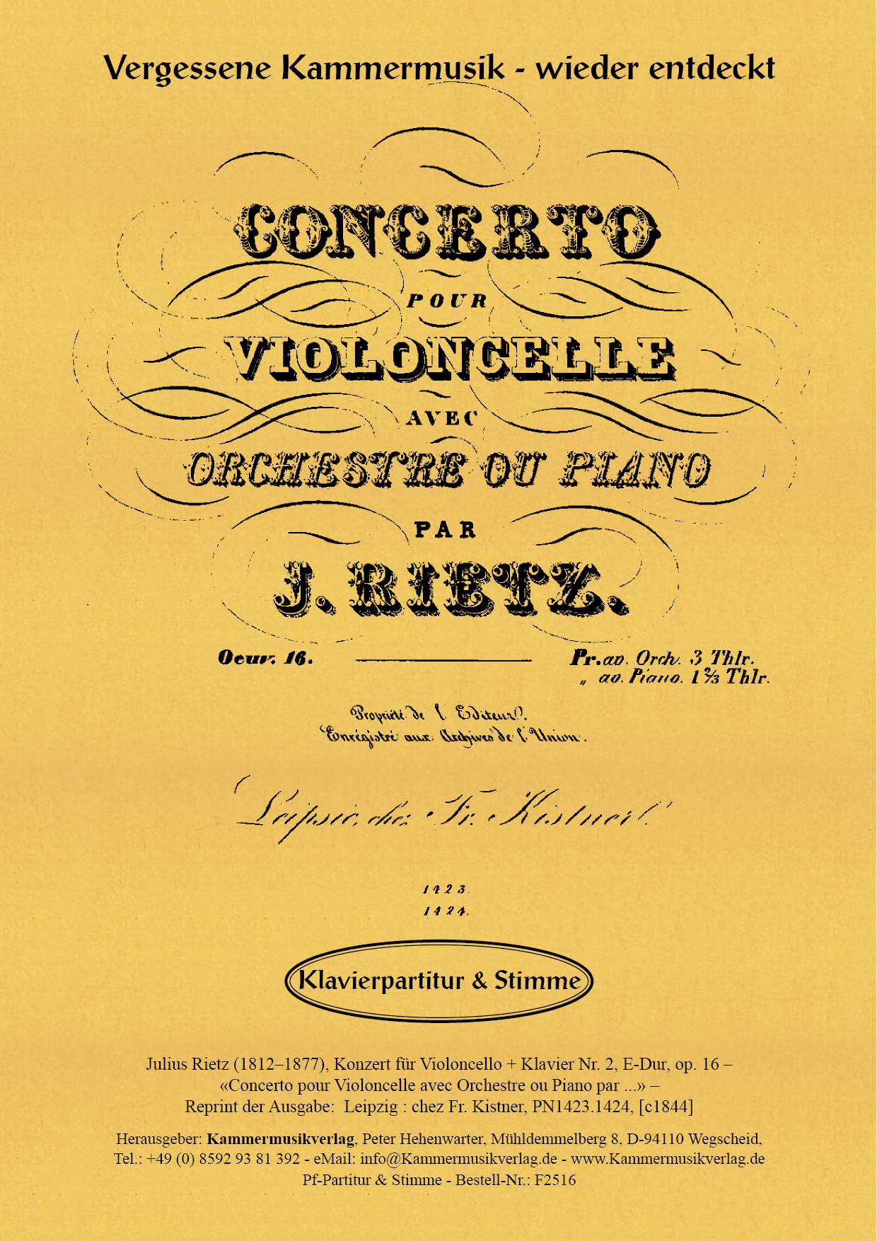F2516-Rietz_op_16__Titelgrafik Rietz, Julius – Konzert für Violoncello & Klavier Nr. 2, E-Dur, op. 16