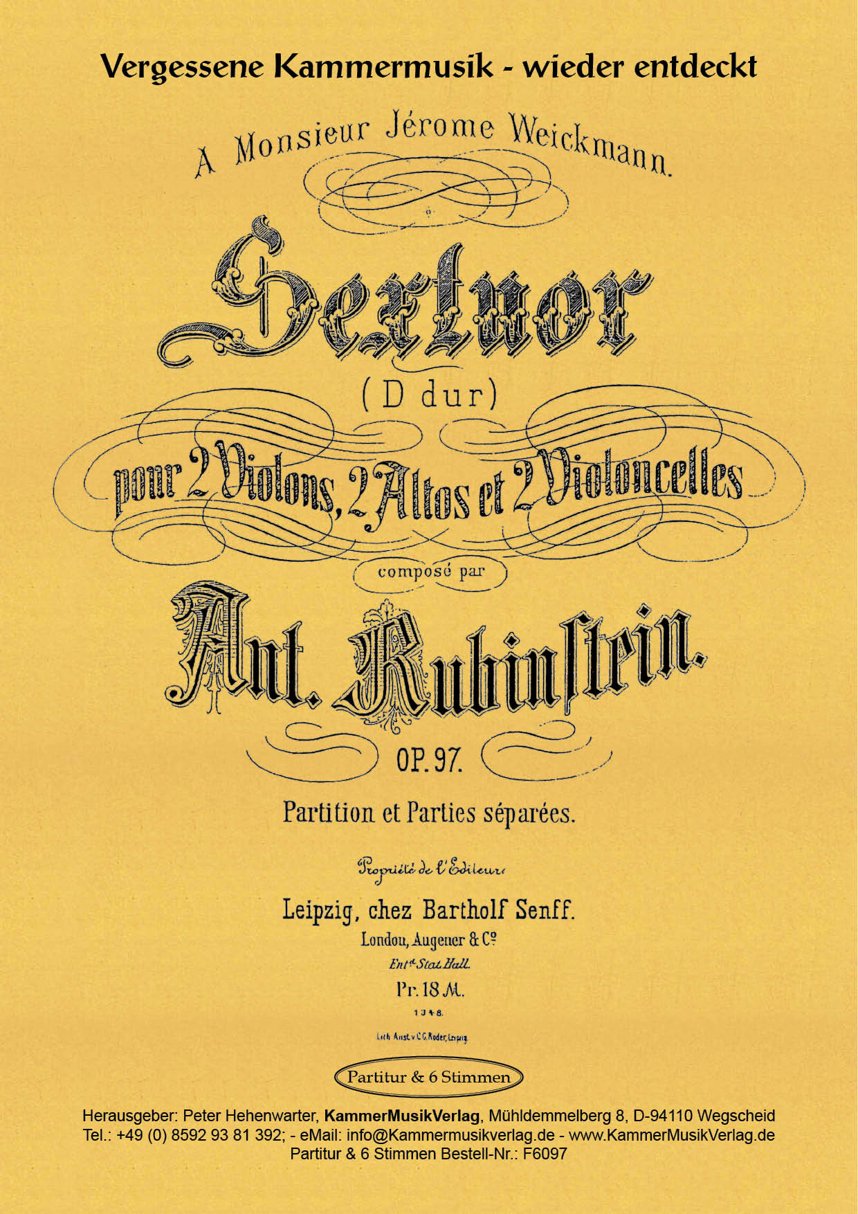 F6097_Rubinstein_Titelgrafik Rubinstein, Anton –  Streichsextett, D-Dur, op. 97