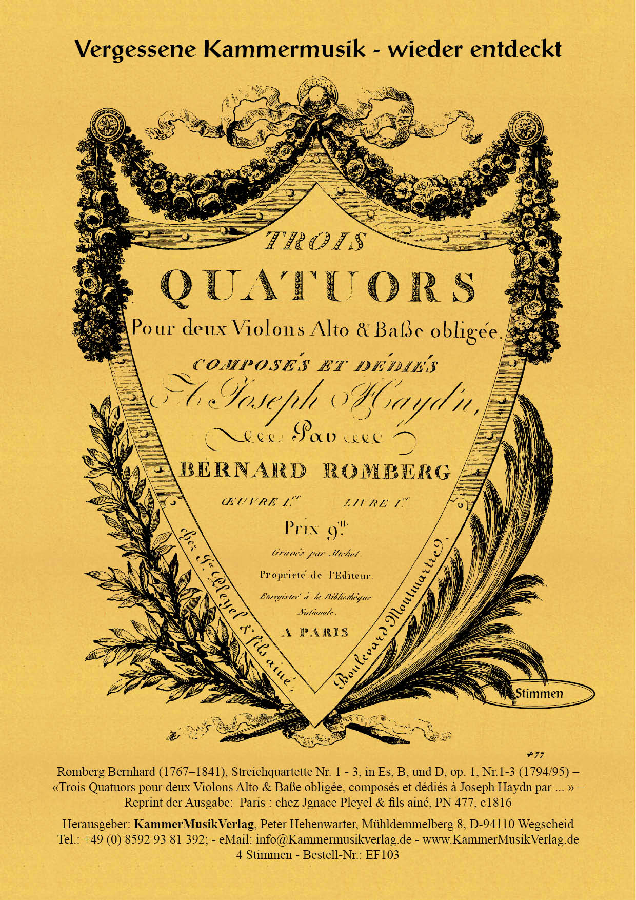 EF103-RomB_op_1__Titelgrafik Romberg, Bernhard - String Quartets No. 1 - 3, in Eb, B, and D, op. 1, No. 1-3