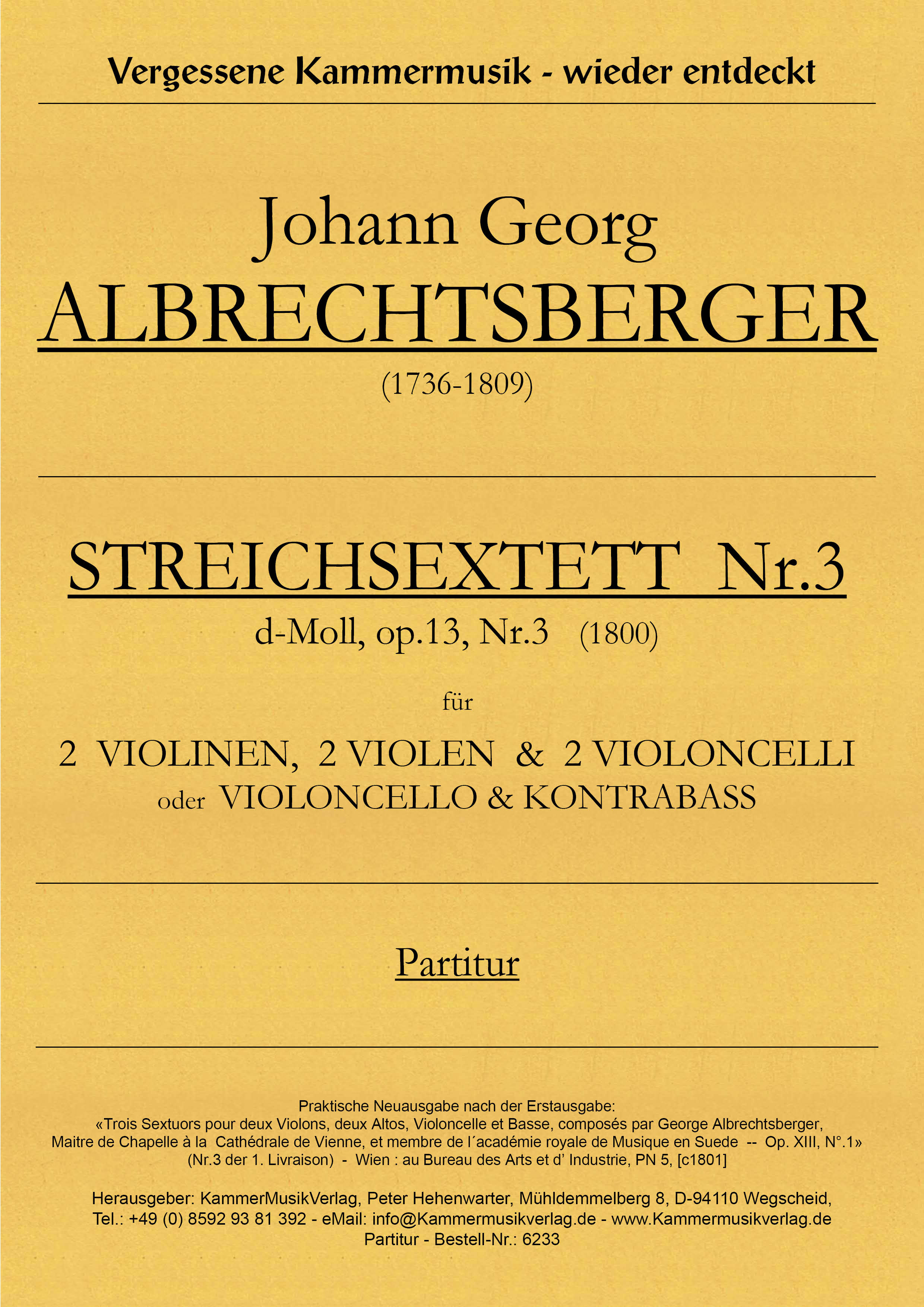 6233-Albrechtsberger_op_13_3_Titelgrafik Albrechtsberger, Johann Georg – Streichsextett Nr. 3, d-Moll, op. 13-3