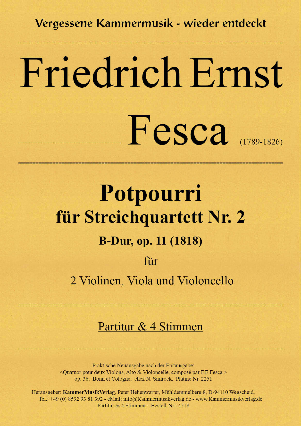 4518_Fesca_op_11_2__Titelgrafik Fesca, Friedrich Ernst - Potpourri for String Quartet No. 2, B flat major, op. 11