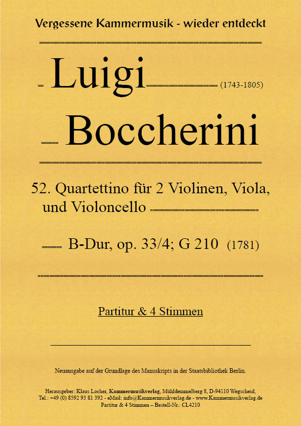 Boccherini, Luigi - 52. Quartettino für 2 Violinen, Viola, und Violoncello
