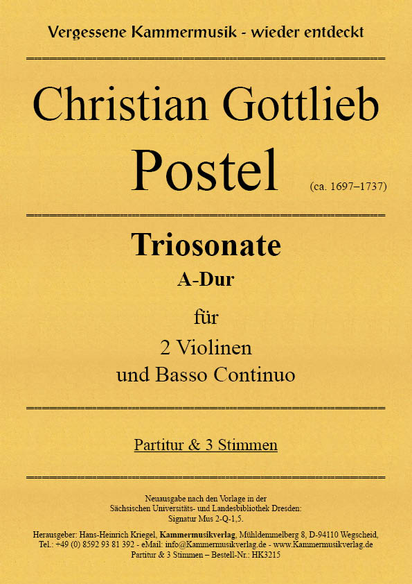 HK3215-Postel-Trio-A-Dur__Titelgrafik Postel, Christian Gottlieb - Trio Sonata in A major