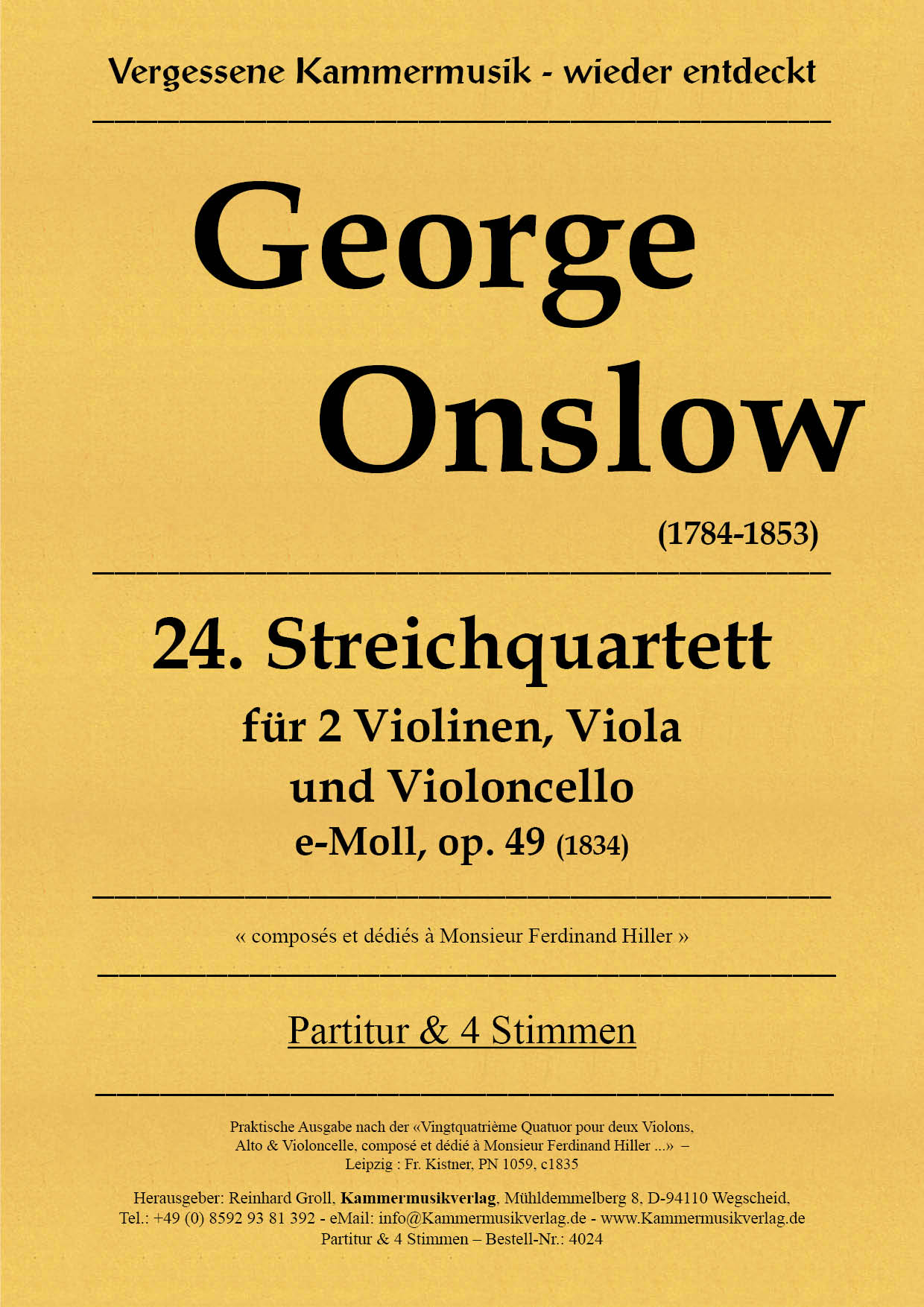 Onslow, George - String Quartet No. 24, E minor, op.49