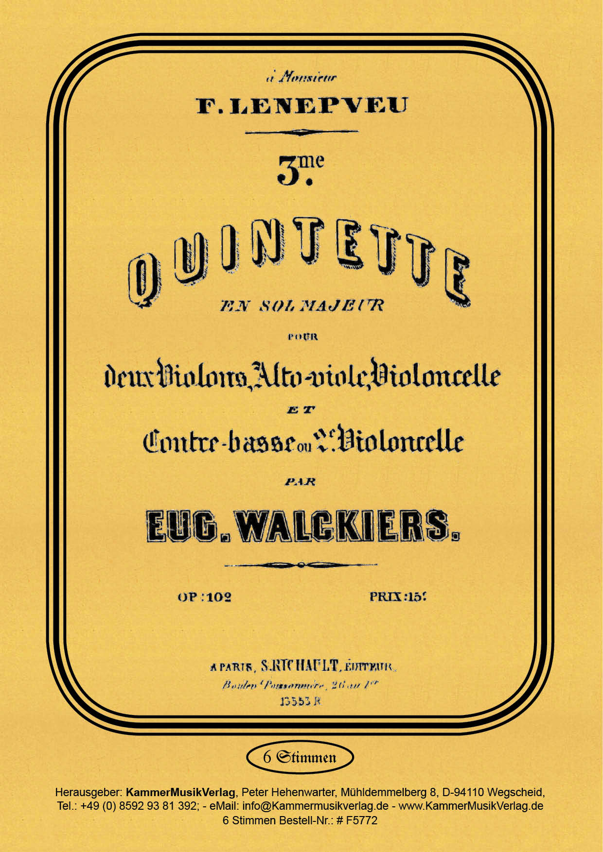 5772_Walckiers_op_102_Titelgrafik Walckiers, Eugéne – Streichquintett Nr. 3, G-Dur, op. 102