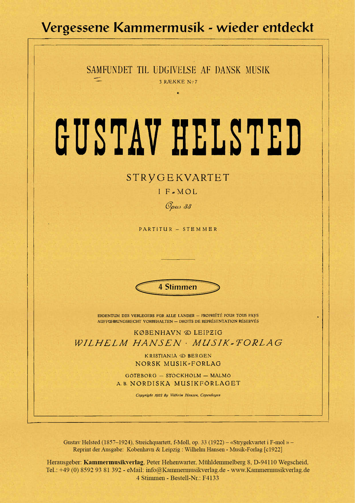 F4133_Helsted_op_33__Titelgrafik Helsted, Gustav – Streichquartett, f-Moll, op. 33