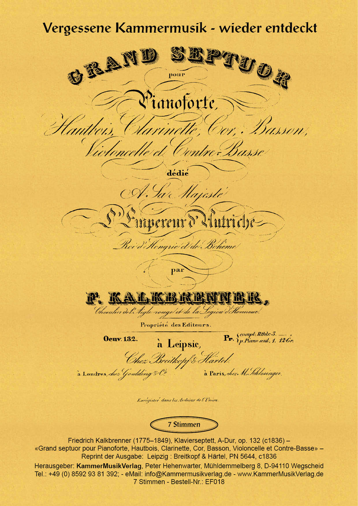 EF018-Kalkbrenner_op_132__Titelgrafik Kalkbrenner, Friedrich – Klavierseptett, A-Dur, op. 132