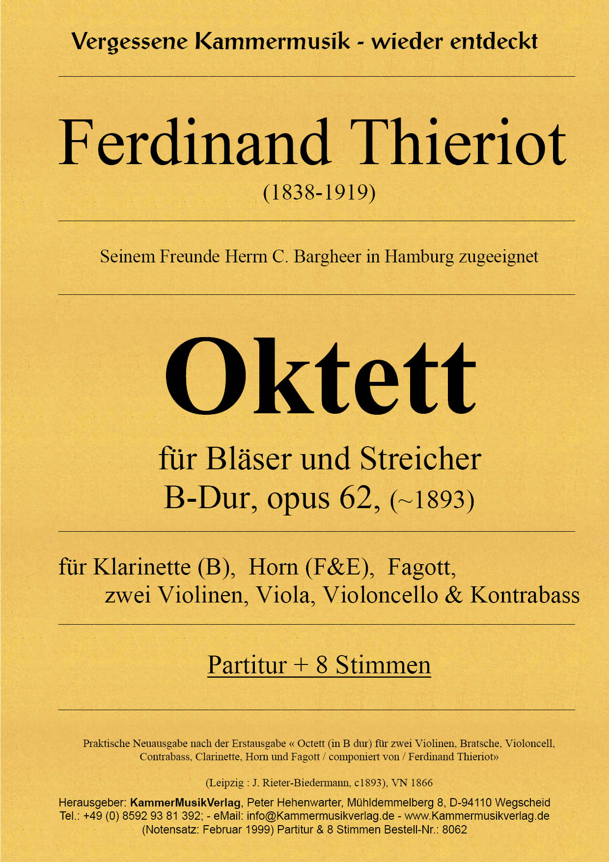 8062-Thieriot_Titelgrafik Thieriot, Ferdinand – Oktett für Bläser und Streicher, B-Dur, opus 62