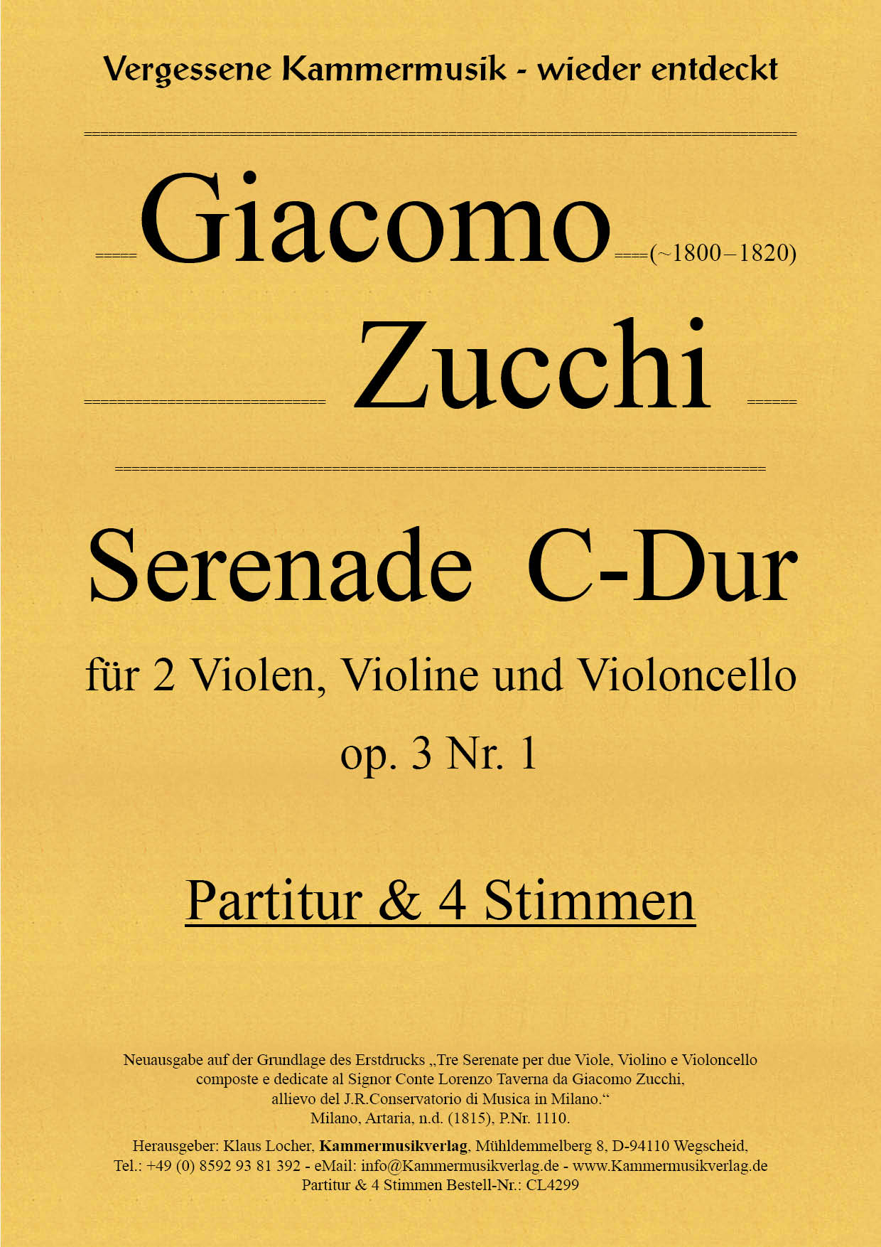 CL4299-Zucchi_Titelgrafik Zucchi, Giacomo – Serenade C-Dur, op. 3 Nr. 1