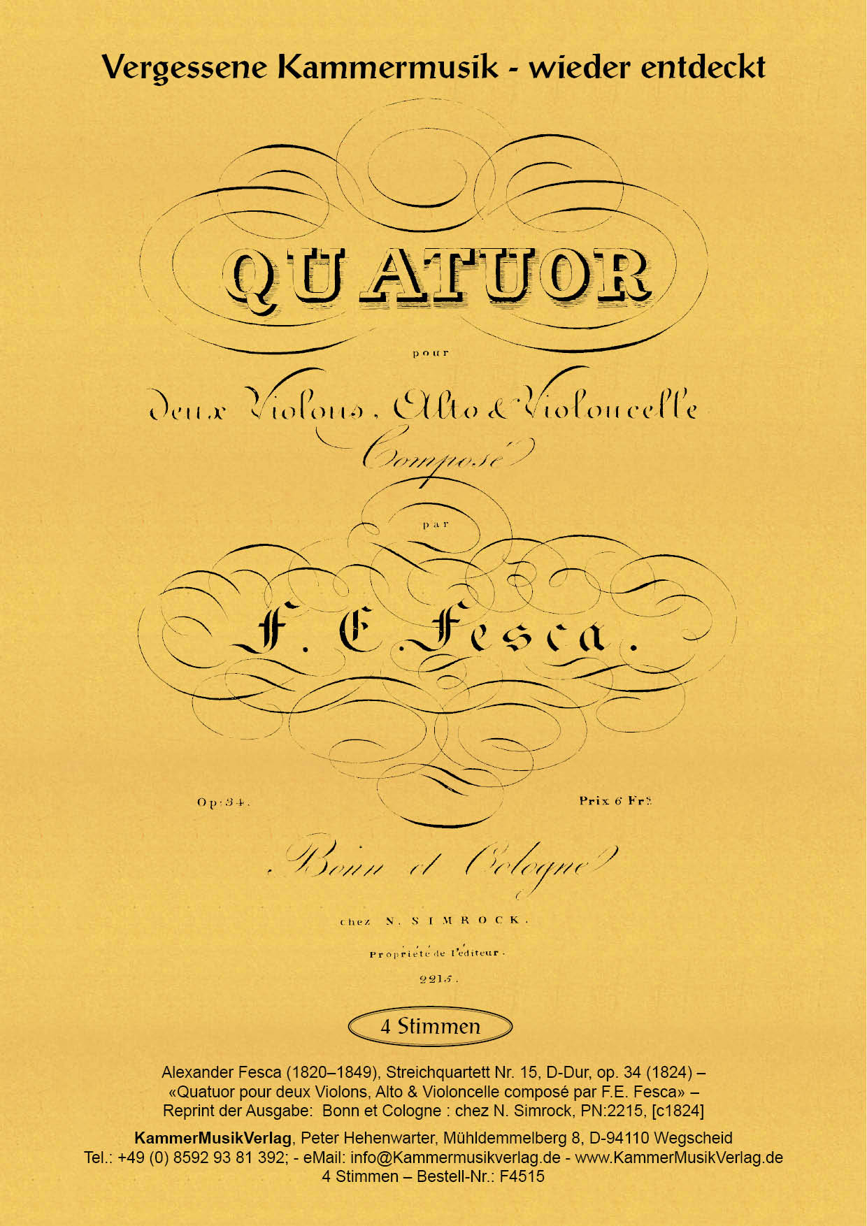 F4515_Fesca_op_34__Titelgrafik Fesca, Friedrich Ernst - String Quartet No. 15, D major, op.34
