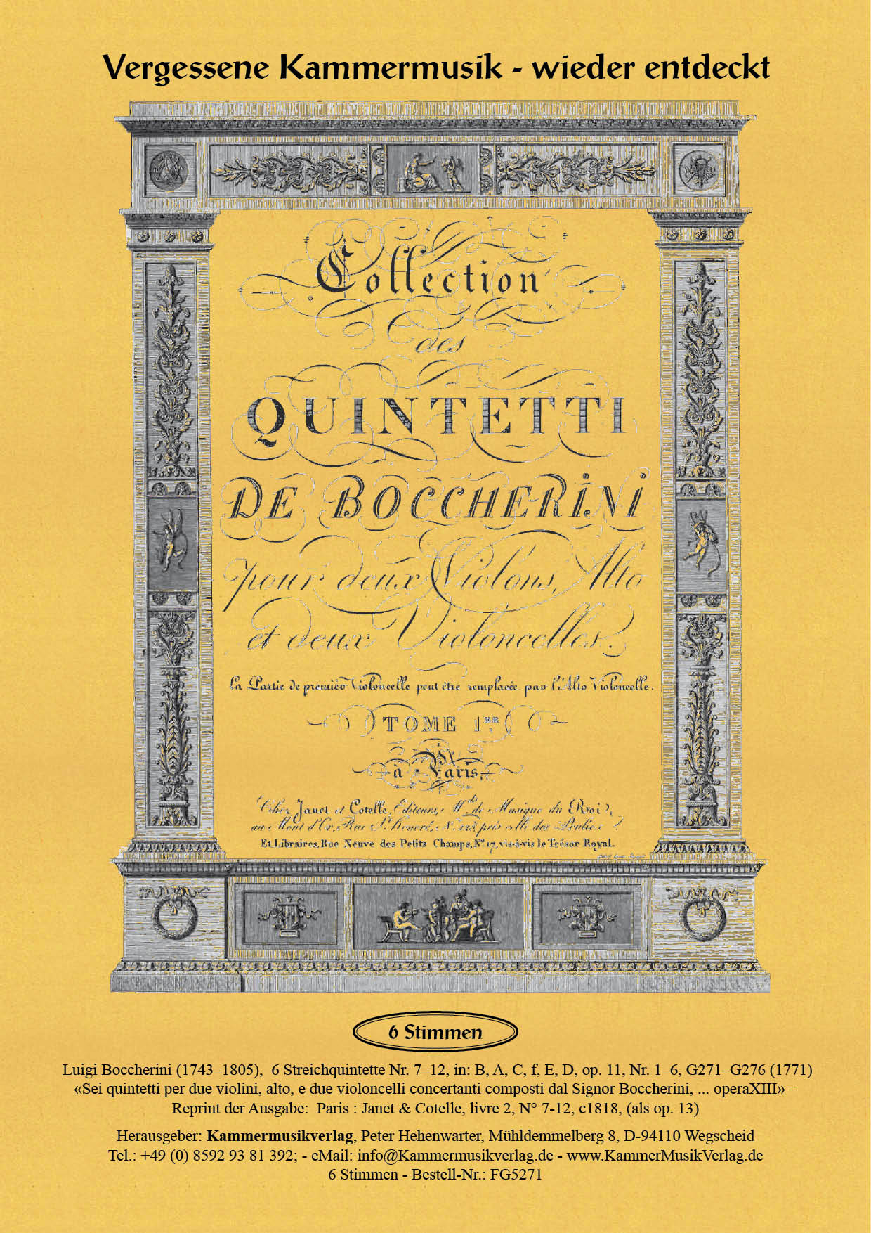 FG5271_Boccherini_Titelgrafik Boccherini, Luigi – 6 Streichquintette Nr. 7–12, op. 11, Nr. 1–6, G271—G276