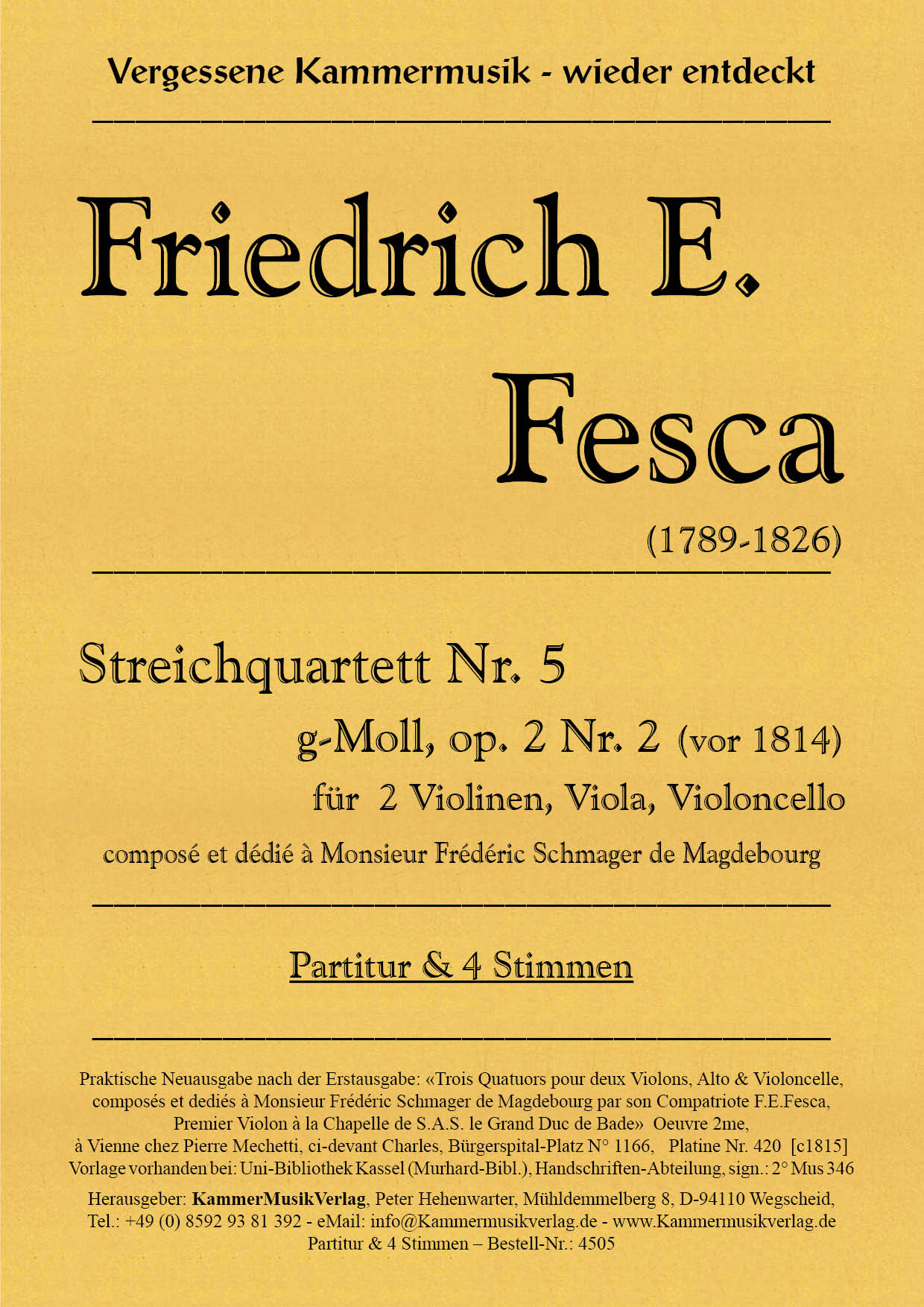 4505_Fesca_op_2_2__Titelgrafik Fesca, Friedrich Ernst - String Quartet No. 5, G minor, op. 2-.2