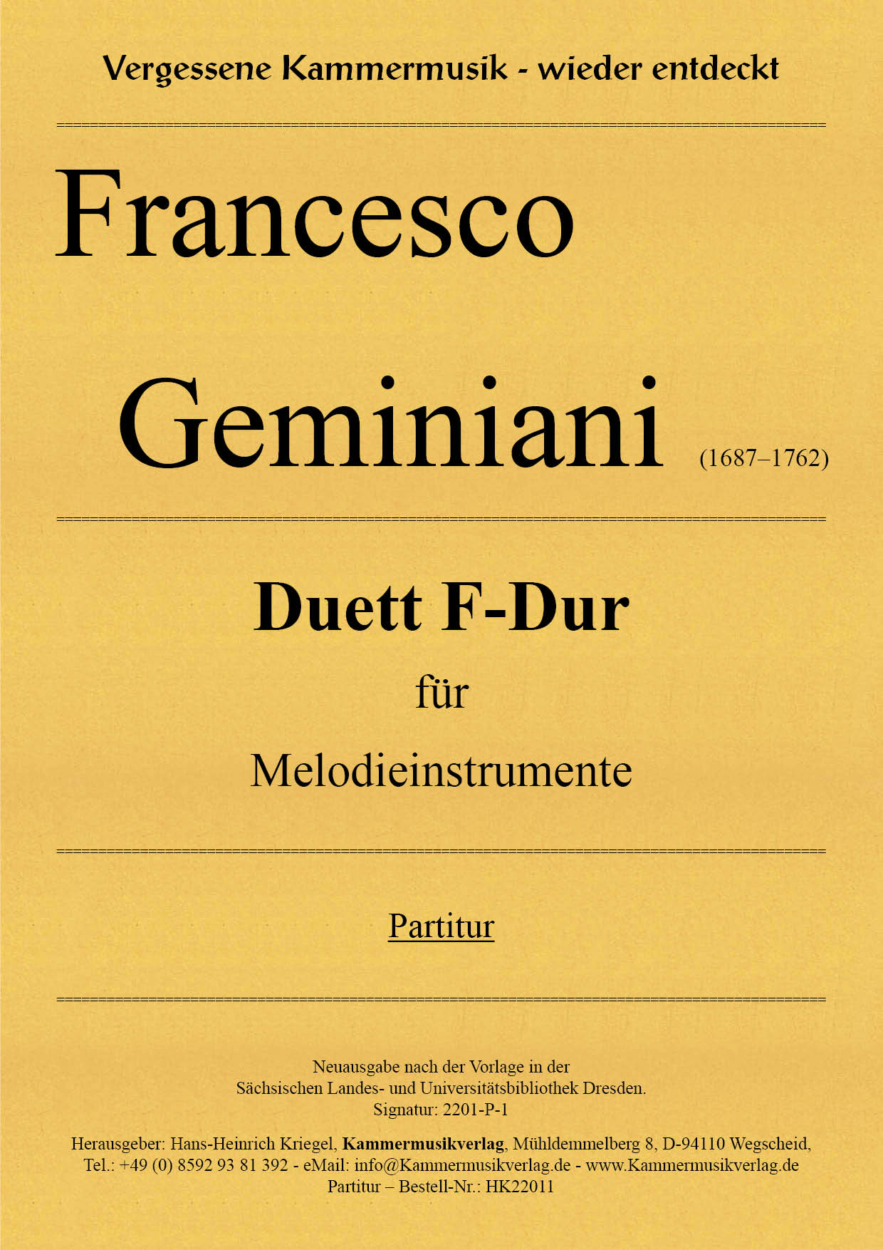 HK22011-Geminiani-Duett_F-Dur_Titelgrafik Geminiani Francesco – Duett F-Dur für Melodieinstrumente