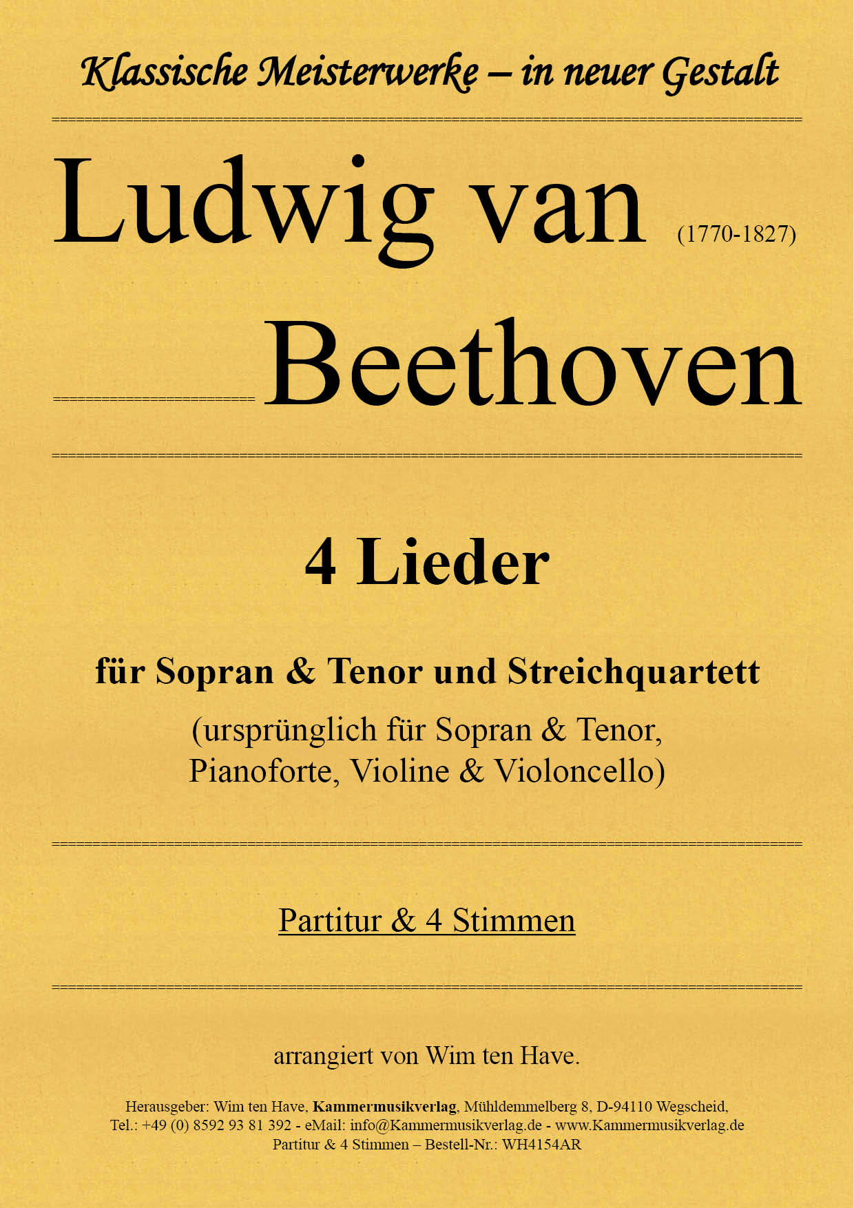 WH4154AR_Beethoven_Lieder__Titelgrafikh3sPebfcEMtKd Beethoven, Ludwig van – 4 Lieder für Sopran & Tenor und Streichquartett