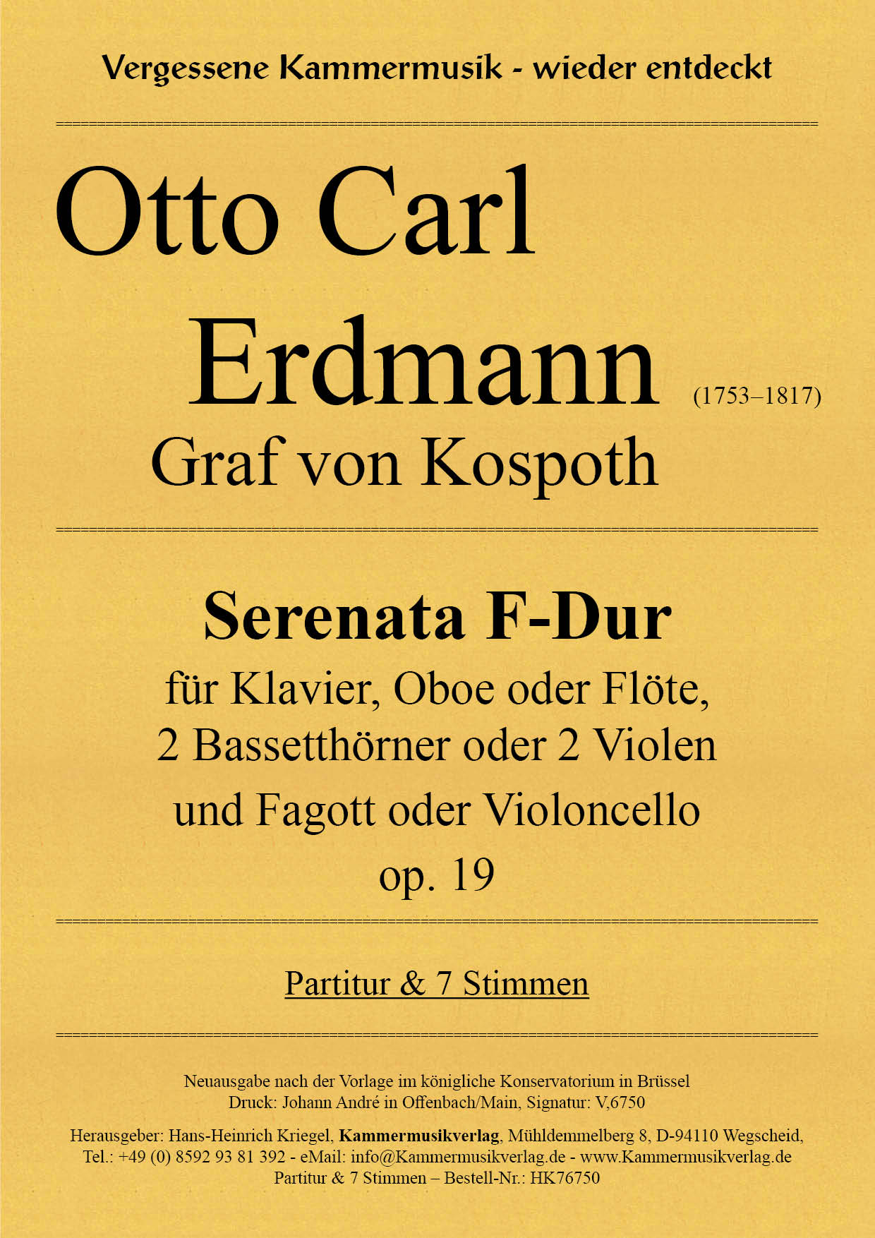 HK76750-Kospoth-Serenata__Titelgrafik Otto Carl Erdmann – Serenata F-Dur op. 19