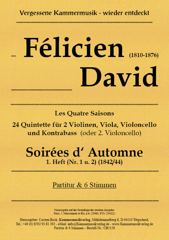 CB5156-Felicien_Dav-Auto_1_2__Titelgrafik David, Félicien – Soirées d‘ Automne 1. Heft (Nr. 1 u. 2)