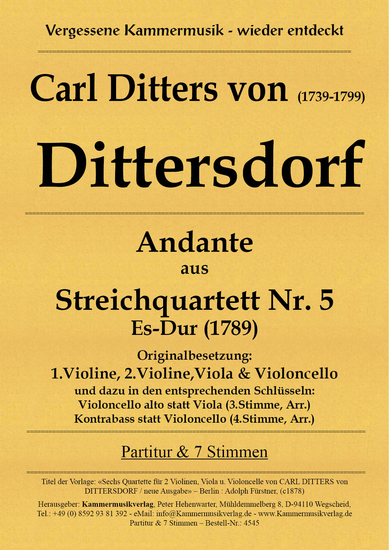 4545-Dittersdorf_Str4_op_5_-Andante__Titelgrafik2OF9S7nuQ6E2X Dittersdorf, Carl Ditters von - Andante from the 2nd String Quartet, E flat major