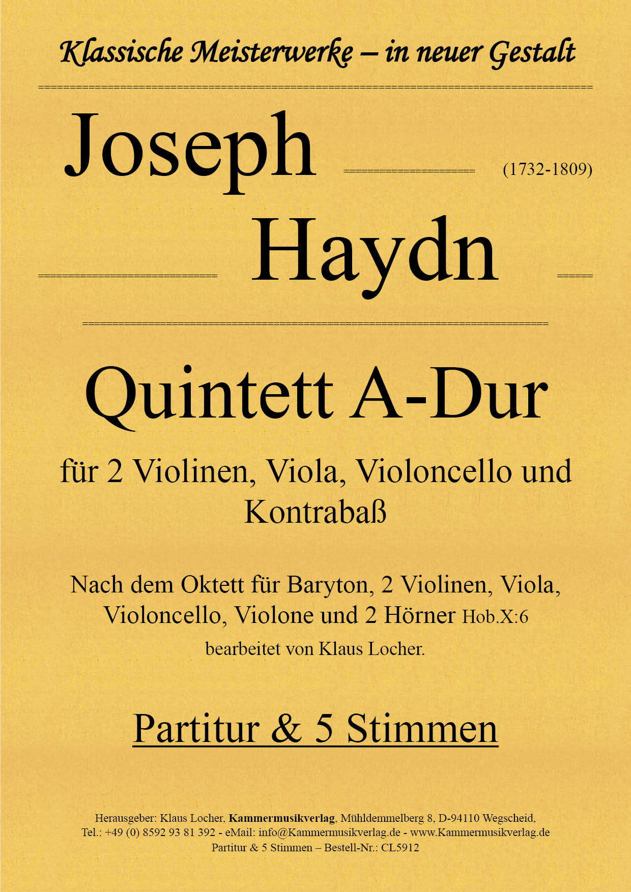 CL5912_HaydN_J__TitelgrafikKeUDj64XcGgsn Haydn, Joseph - Quintet for 2 violins, viola, cello & double bass, A major, Hob.:X: 6