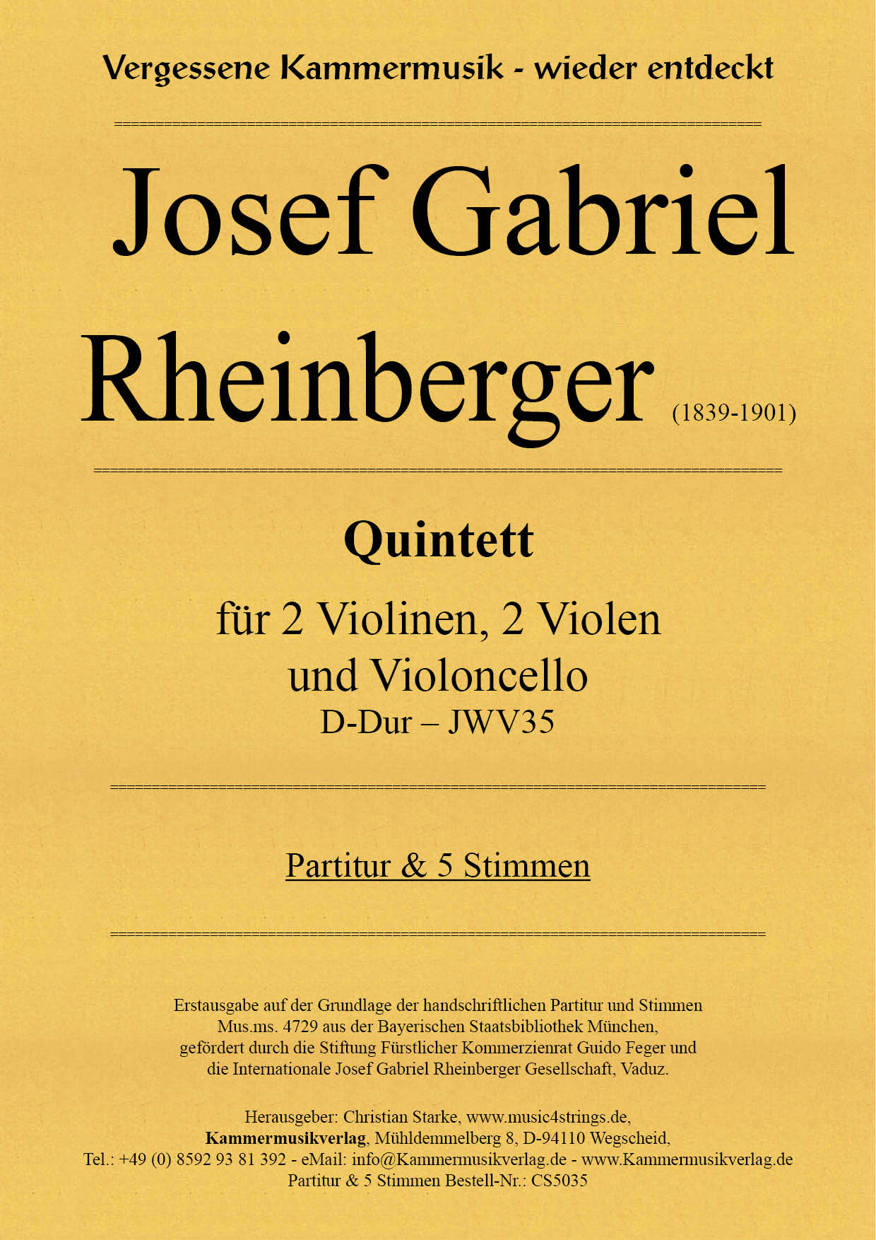 CS5035-Rheinberger_Quintett__Titelgrafik9KzFeTBVphLlG Rheinberger, Josef Gabriel - Quintet JWV35