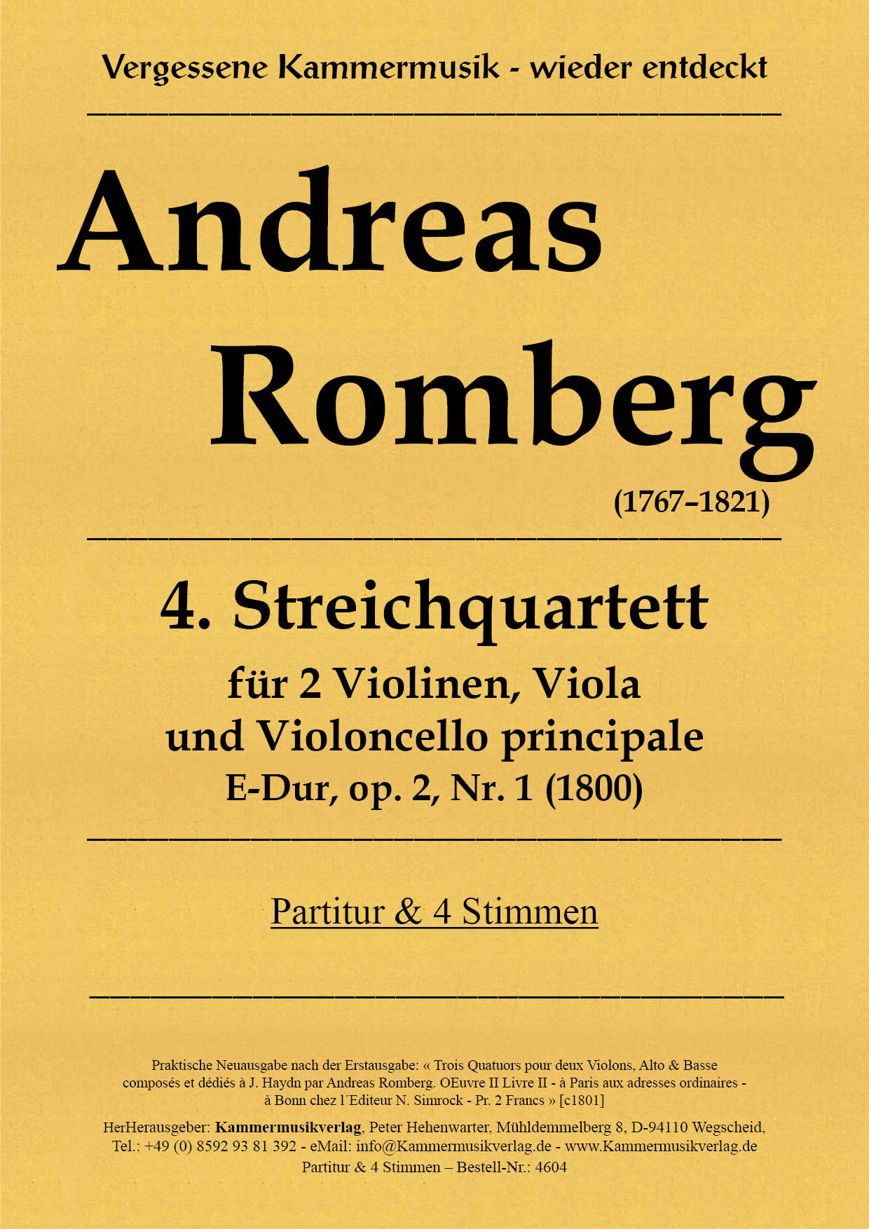 4604-Romberg_A_op_2_1__Titelgrafik Romberg, Andreas - String Quartet No. 4, E major, op. 2-1