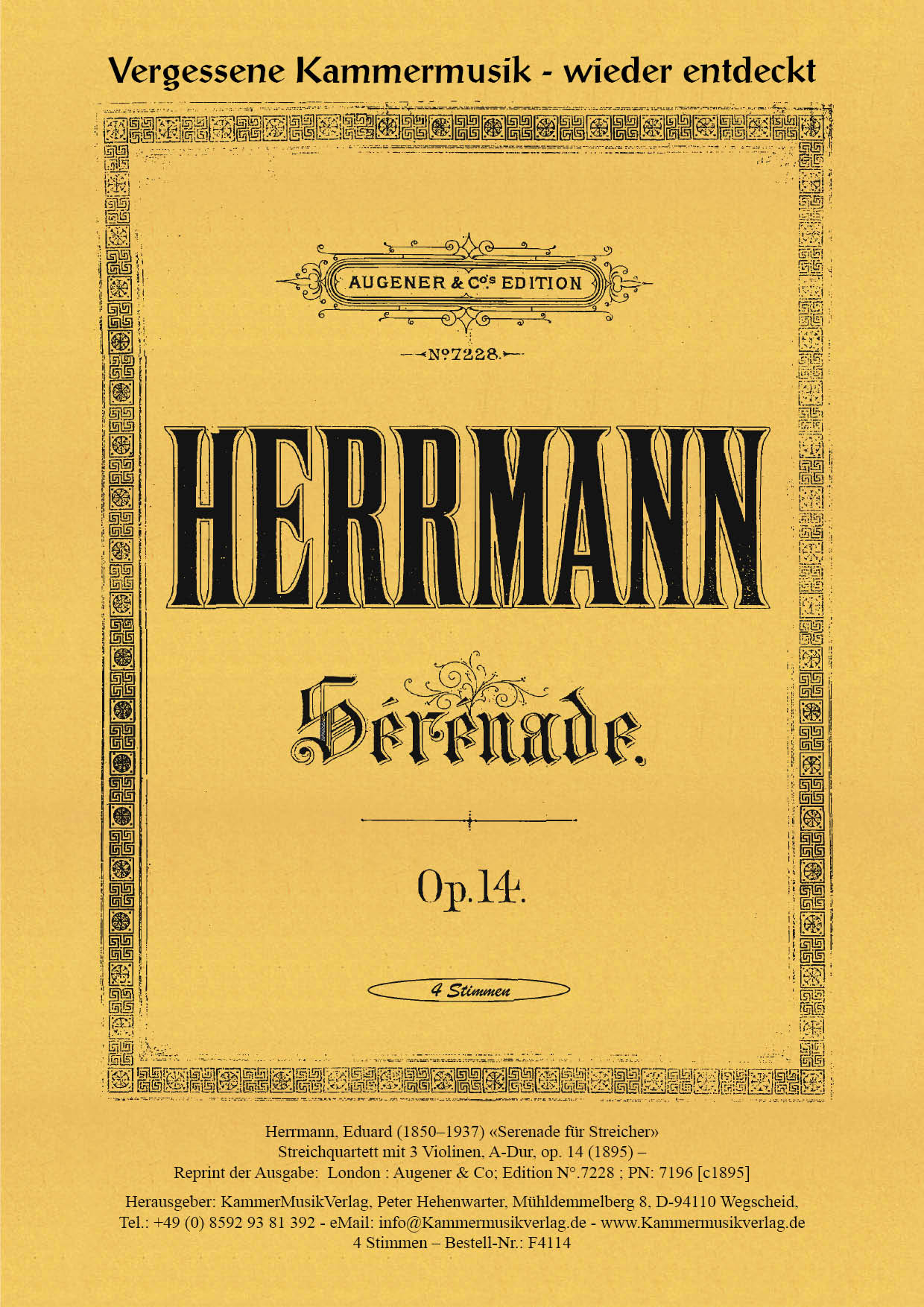 F4114-Herrmann_op_14__Titelgrafik Herrmann, Eduard – Streichquartett mit 3 Violinen, A-Dur, op. 14