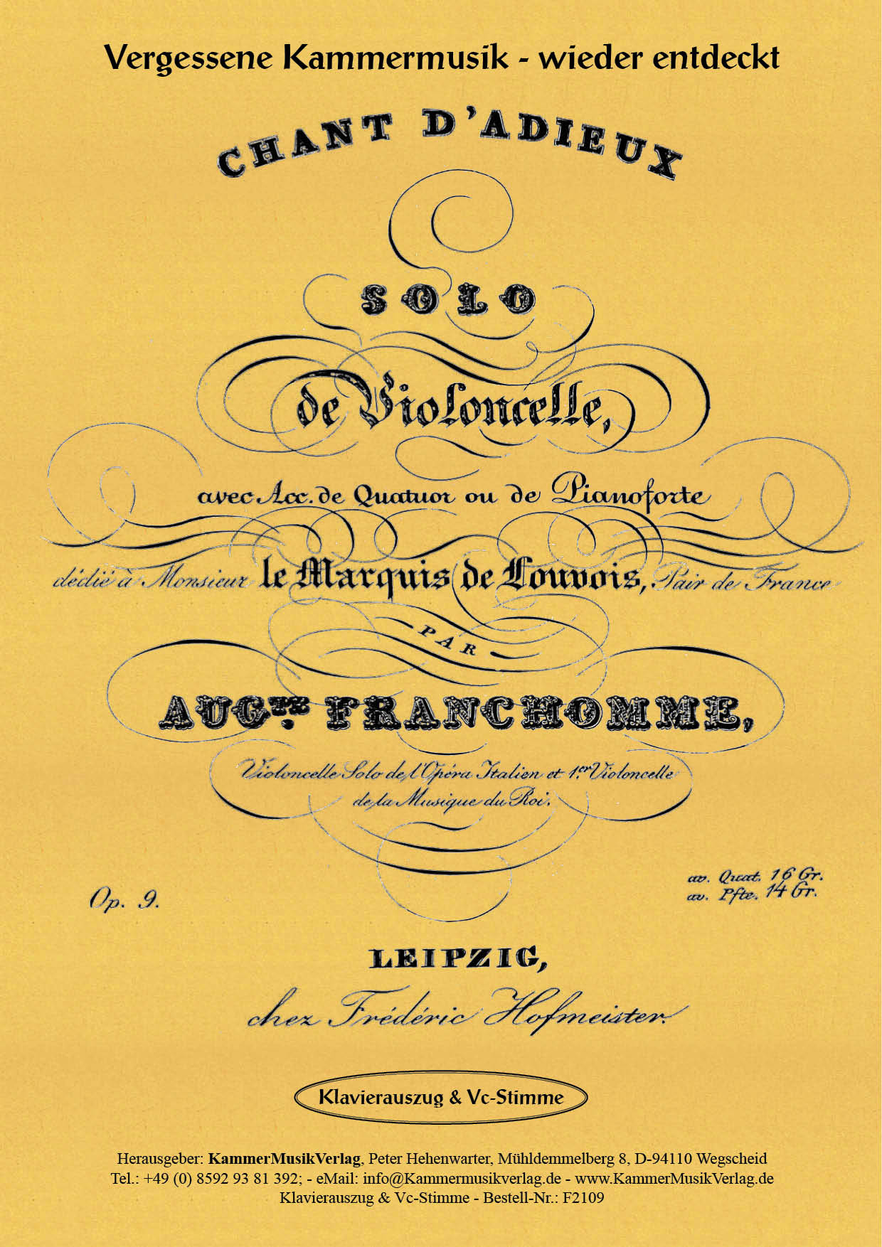 F2109-Franchomme__Titelgrafik Franchomme, Auguste – Solo-Vc mit Klavierbegleitung, C-Dur, op. 9